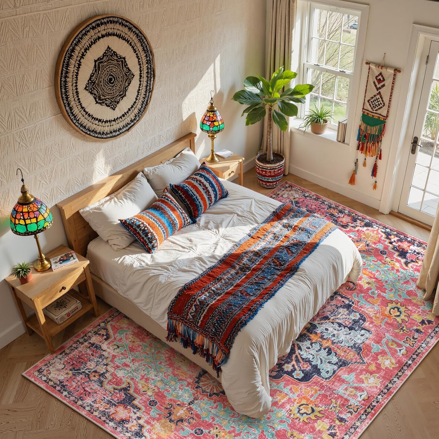 Lahome Area Rugs 9x12 Rugs for Living Room,Large Bedroom Dining Room Rug,Boho Vintage Soft Non-Slip Non-Shedding Low Pile Printed Indoor Carpet for Nursery Kids Home Office(9x12ft,Fuchsia)