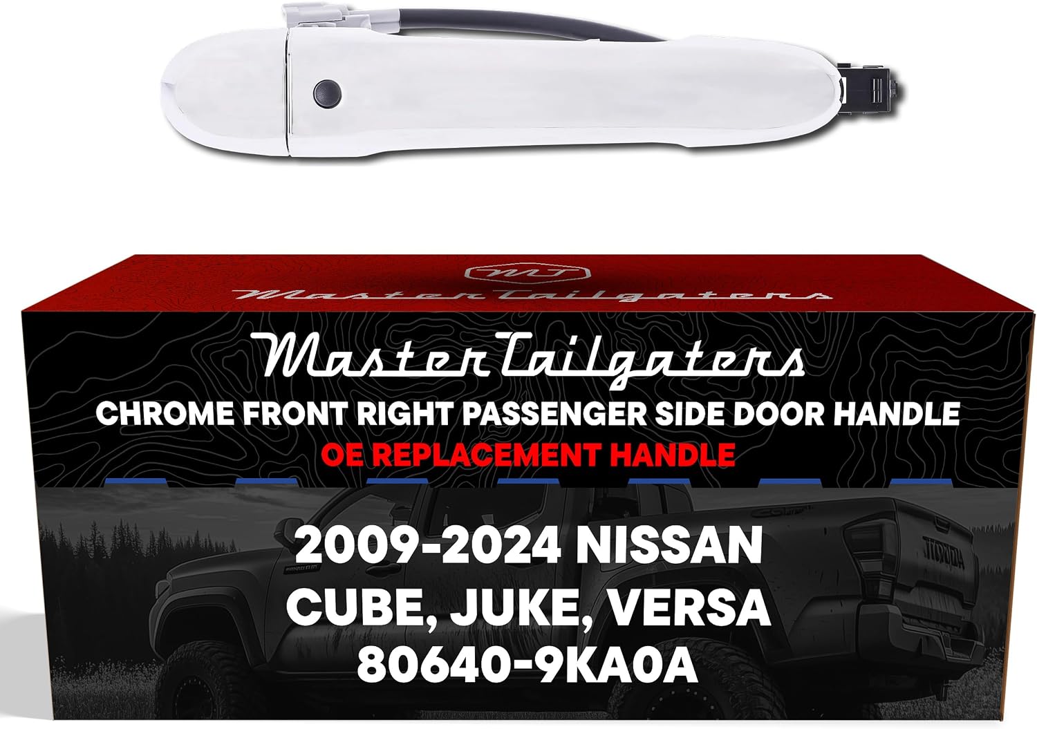 Master Tailgaters Exterior Door Handle Chrome Replacement for Nissan Cube (09-14), Juke (11-17), Versa (12-24) OE Part # 80640-9KA0A | Front Right Passenger Side w/o Keyhole Cover