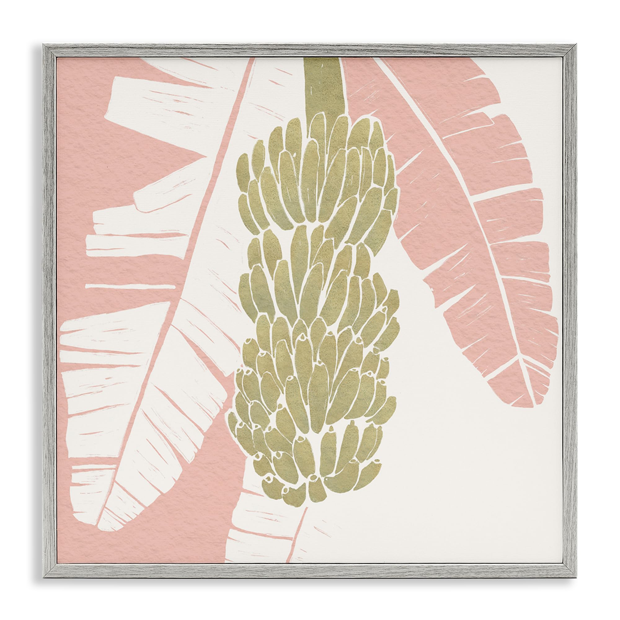 Stupell Industries Farmhouse Gray (Textured) 'Banana Bunch Amid Pink Leaves'| Framed Giclee Art