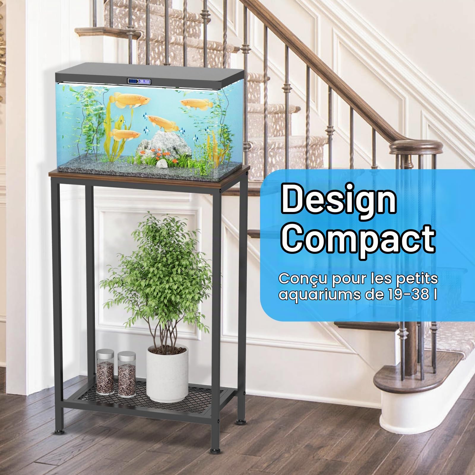 VyGrow Support d'aquarium à 2 niveaux, pour le salon, le magasin, le bureau, charge 158 kg, 53 x 30 x 81 cm, noir