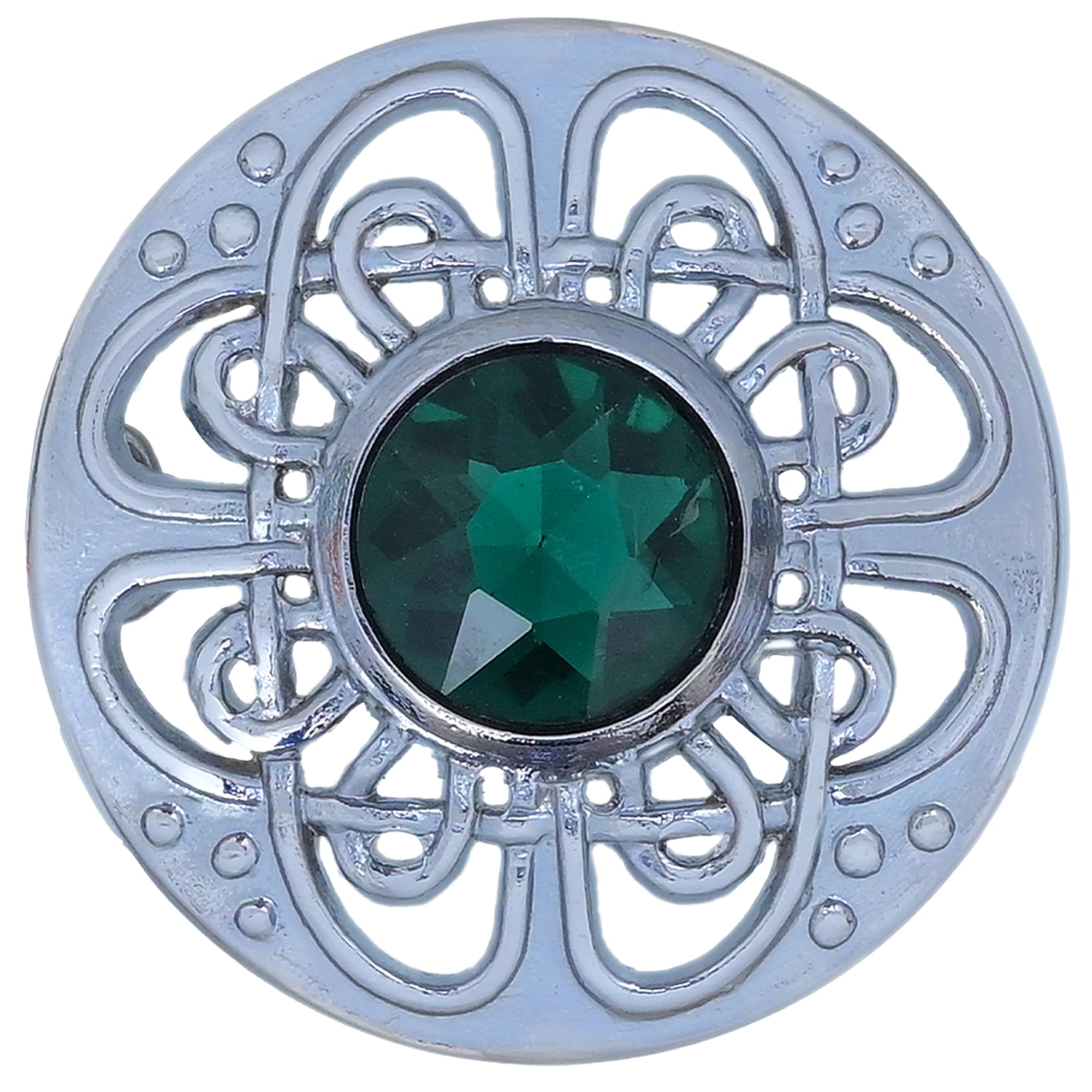 Elegant Culloden Plaid Brooch – Scottish Kilt Fly Plaid Brooch Intricate Celtic Knot in Pewter with Gemstone 3-Inch Diameter – Ideal for Scottish Kilts &amp; Formal Wear