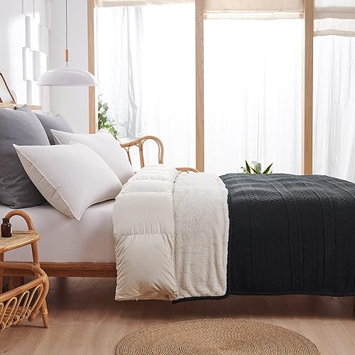 Miniatura 4 de Longhui bedding Manta de punto trenzado acrílico negro de 50 x 63 pulgadas, gruesa, suave, grande, acogedora manta de forro polar de punto para