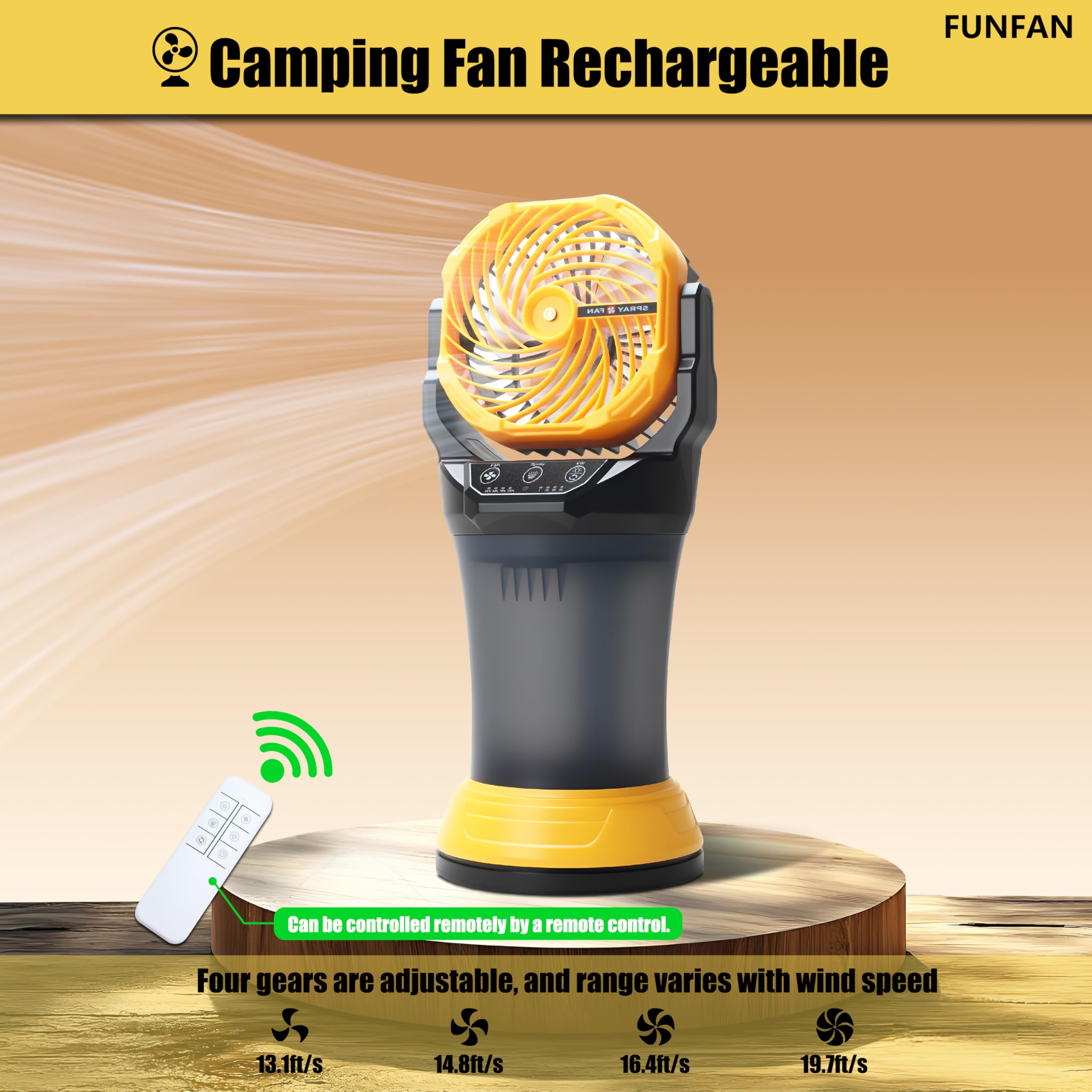 Ventilateur brumisateur portable 30 000 mAh rechargeable avec télécommande, 4 vitesses de vent, refroidissement par eau au sol