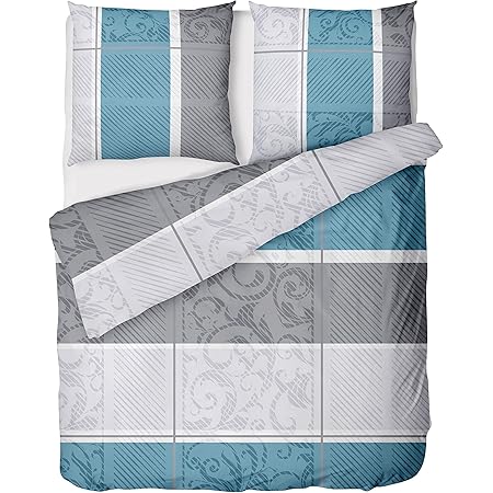 Biber Bettwäsche Set 2-tlg 135x200cm - Winterbettwäsche Türkis Mit Blumenmotiv