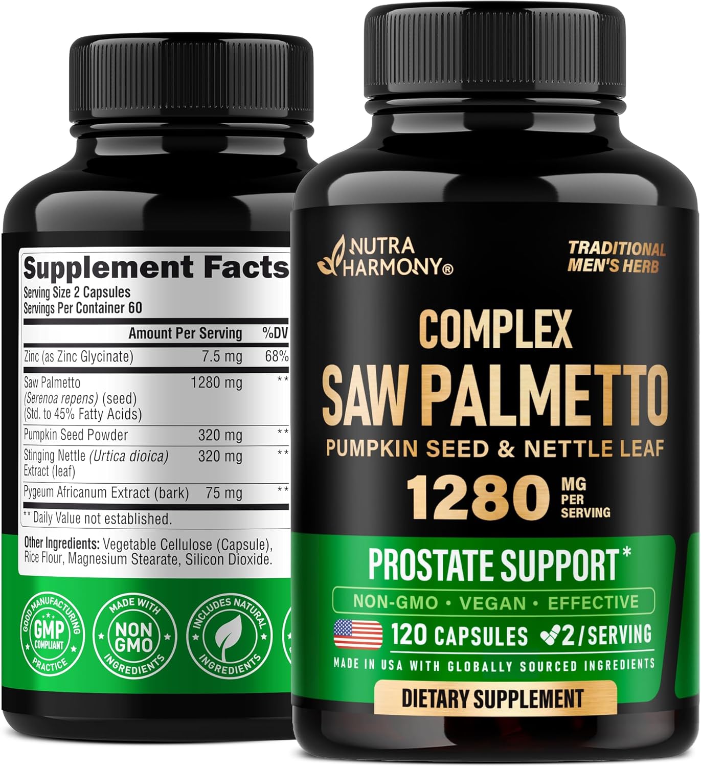 Saw Palmetto for Men 640mg - Pumpkin Seed | Nettle | Zinc & Pygeum - Prostate Health & Urinary Supplement - DHT Blocking & Hair Support - 45% Fatty Acids, Clinical Strength - Made in USA, 120 Capsules