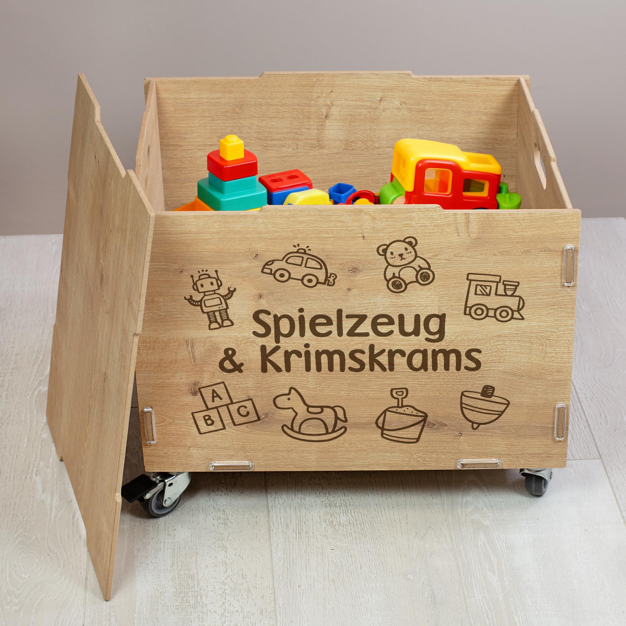 Striefchen® Personalisierte clipfritz Aufbewahrungskiste mit Rollen – Rollbox aus Holz personalisiert mit Name – Spielzeugkiste für Kinderzimmer