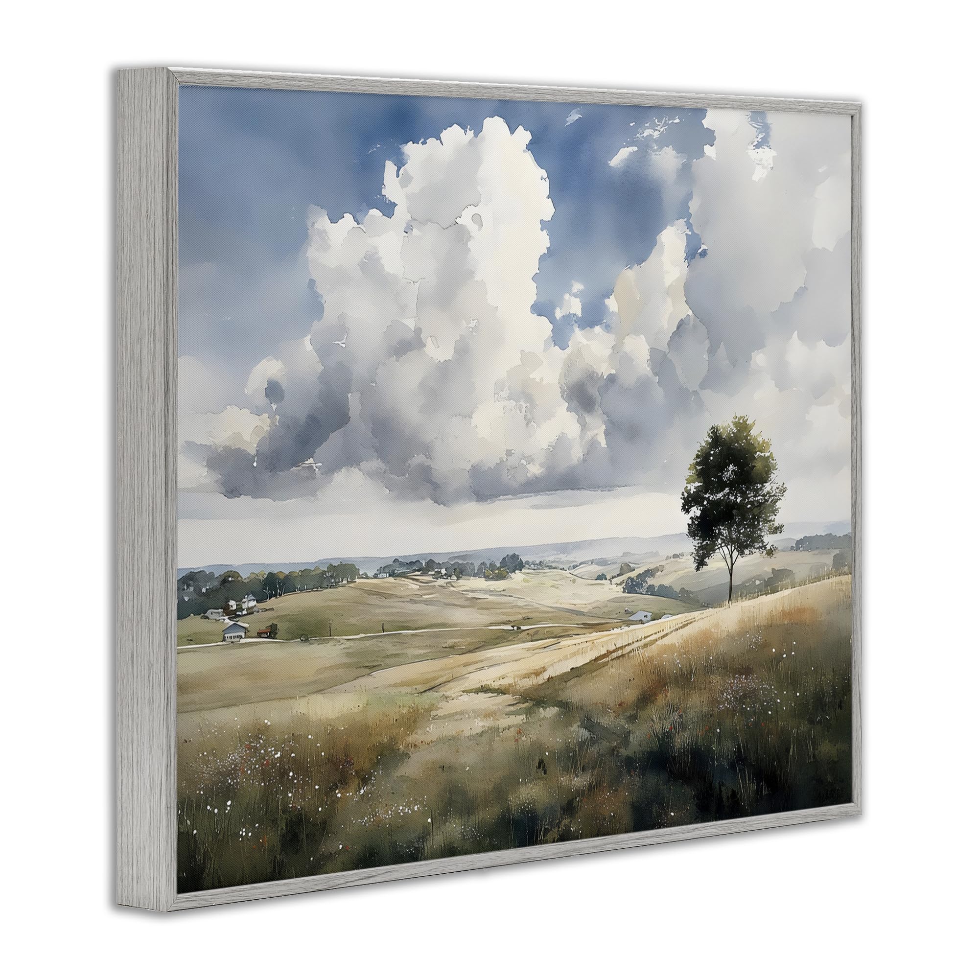 Serene Countryside Hills with Tree, impresión en giclée enmarcada de 11 x