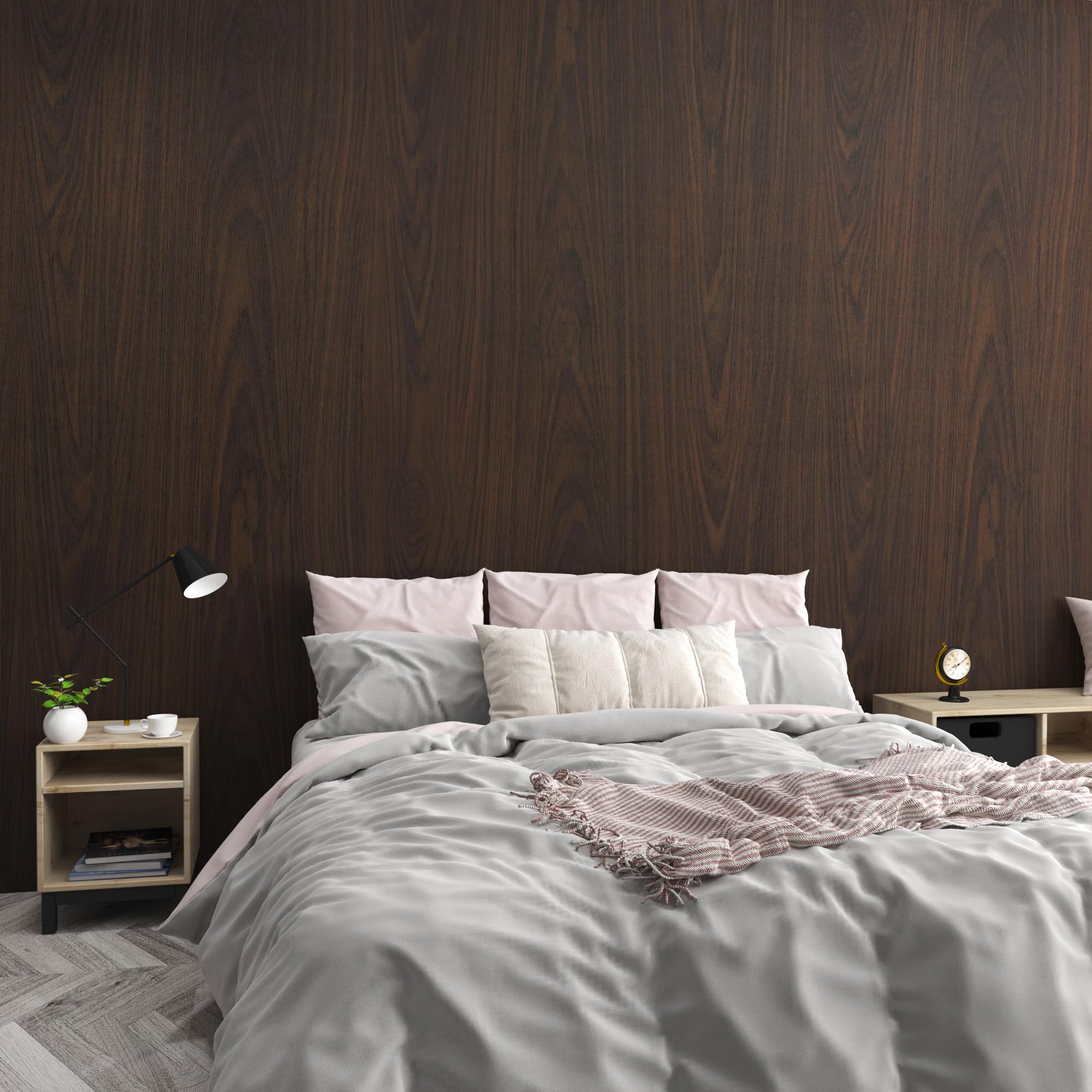 JSEVEM 122CM×5M Large Size Dark Brown Walnut Wood Wallpaper Peel and Stick Waterproof Darker Walnut Wood Grain Contact Paper Vinyl Wrap Adhesive Furniture Stickers for Kitchen Cabinet Table Wardrobe