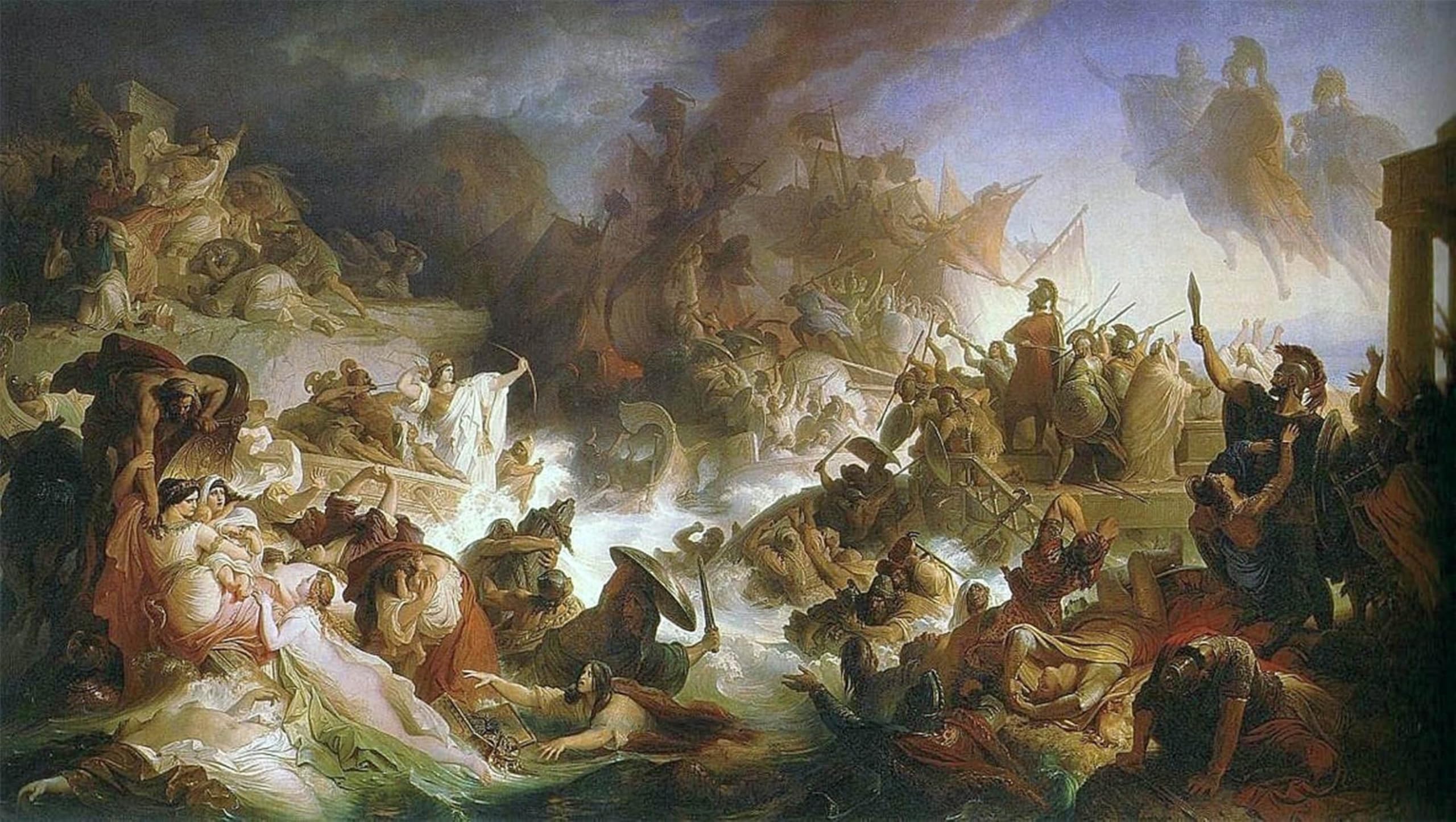 Artxlxxbn No Frame Famous Painting Canvas Artwork Graffiti Print The Naval Battle At Salamis By Wilhelm Von Kaulbach Portrait Canvas Image For Home Decor 60X90cm