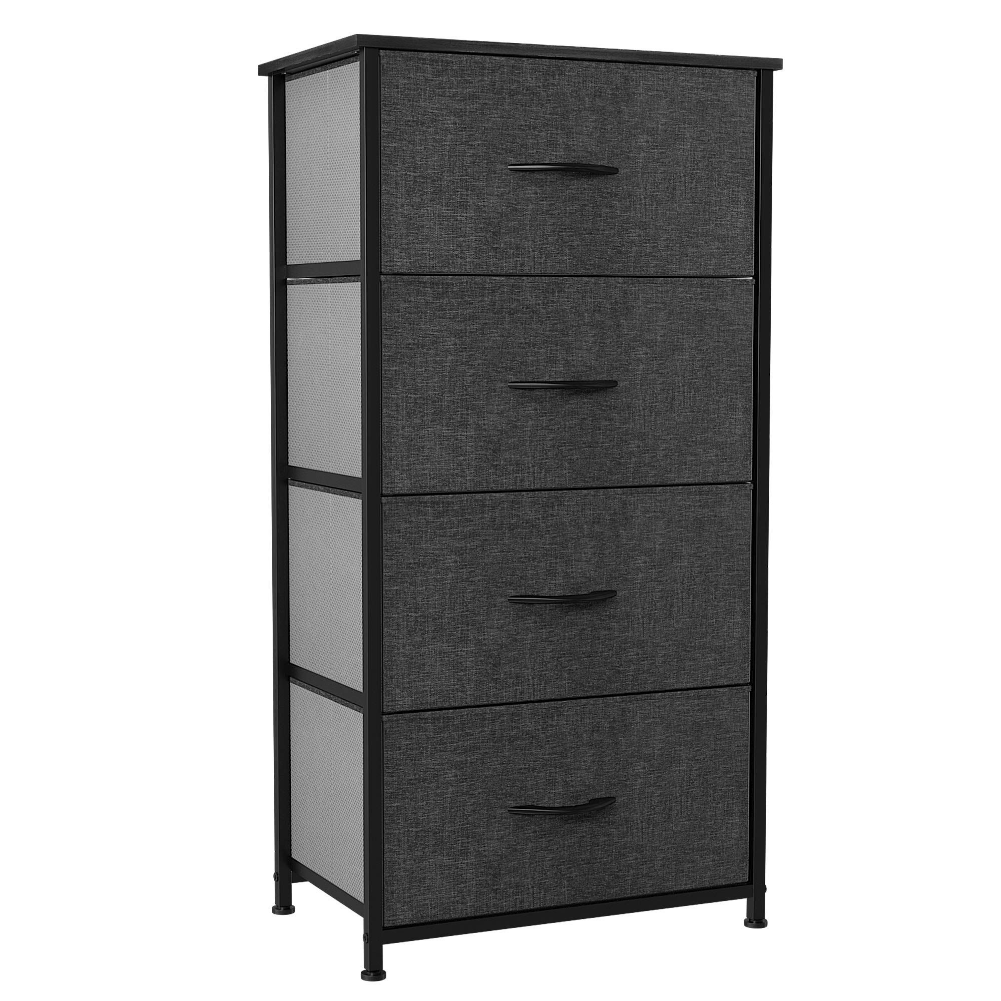 YITAHOME Chest of Drawers with 4 Drawers,Bedroom Drawers, Fabric Dresser with Wood Top,Drawer storage unit for for Bedroom, Living room, Black Grey