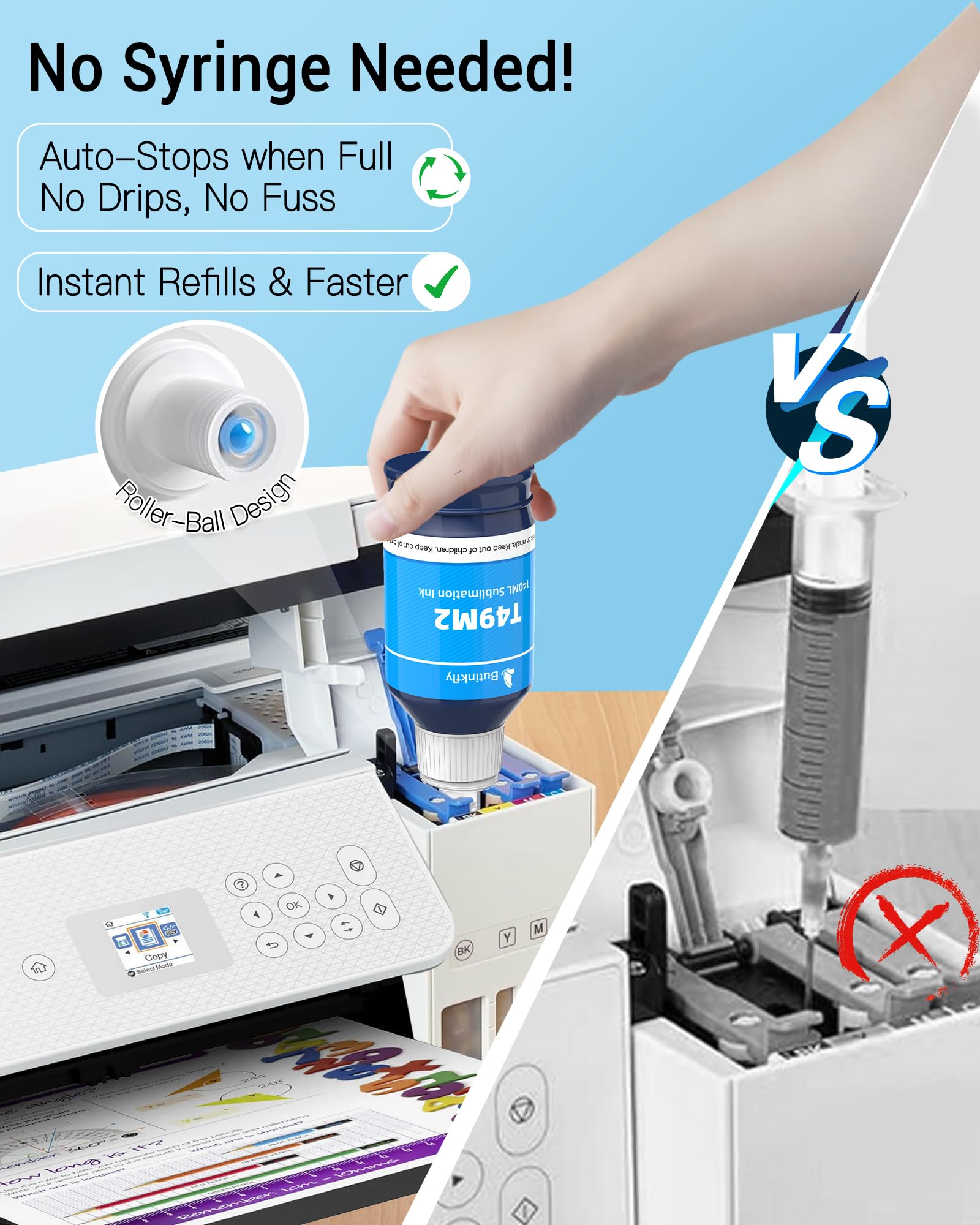 Tinta de sublimación T49M sin obstrucciones de 140 ml, compatible con impresora de sublimación Epson SureColor F170 F570, sin ICC, diseño a prueba de fugas, color vivo y antidecoloración garantizado