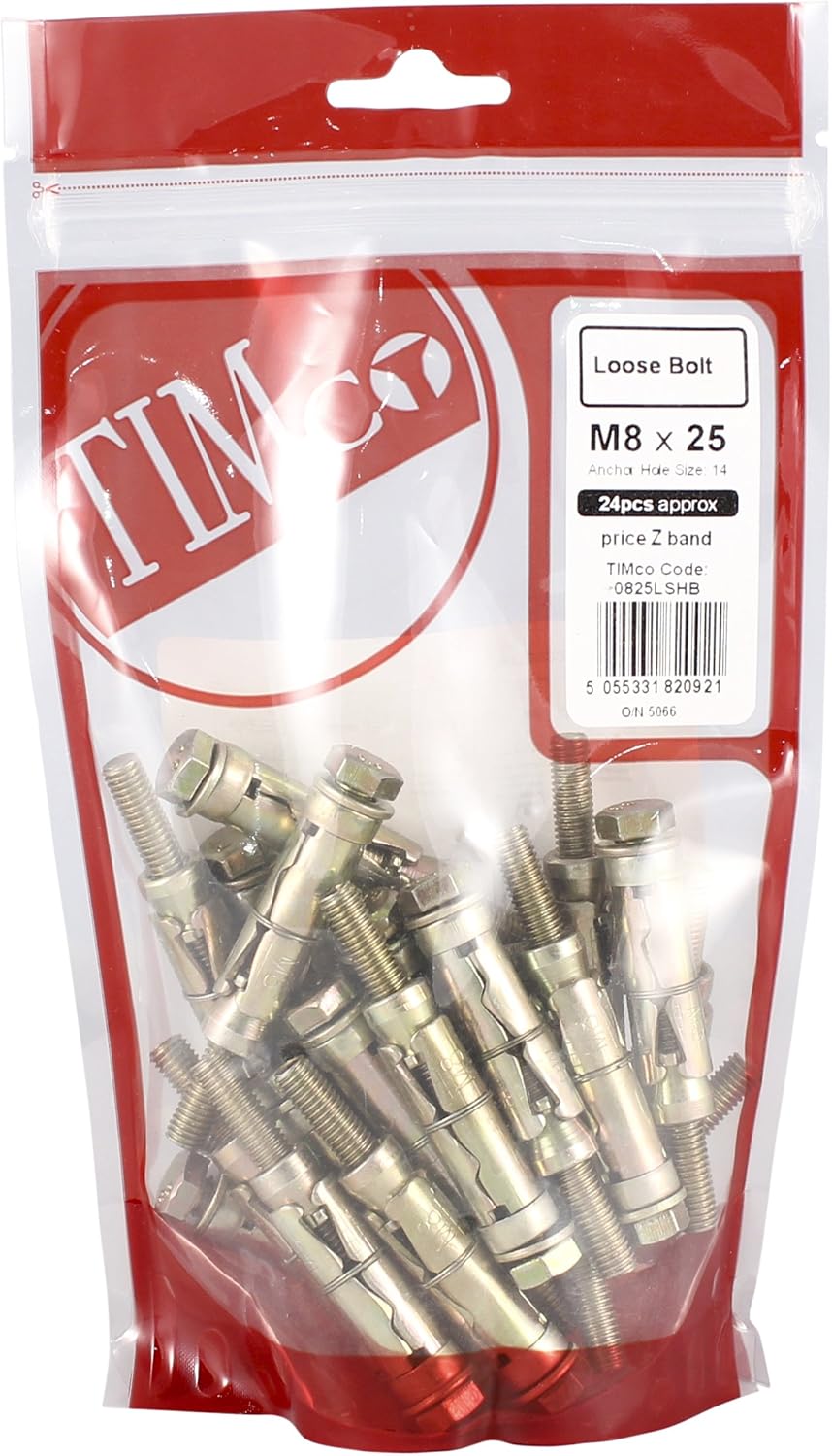 TimCo 0825LSHB M8 x 25-Gold-Bag of 24 Shield Anchor-Loose, M8/25L