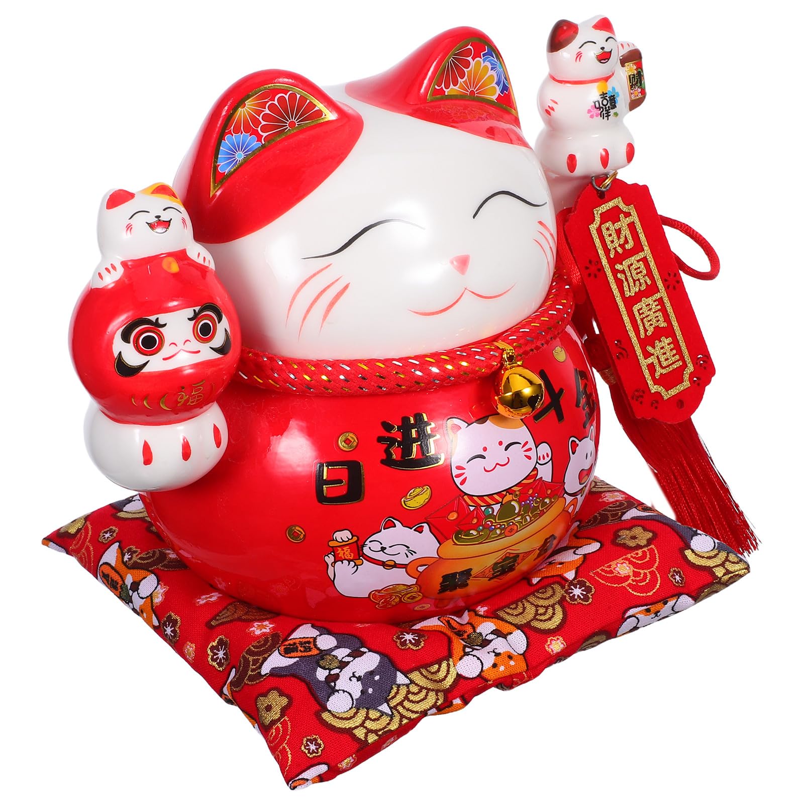 Maneki Neko céramique rouge statue chat pour épargner avec style