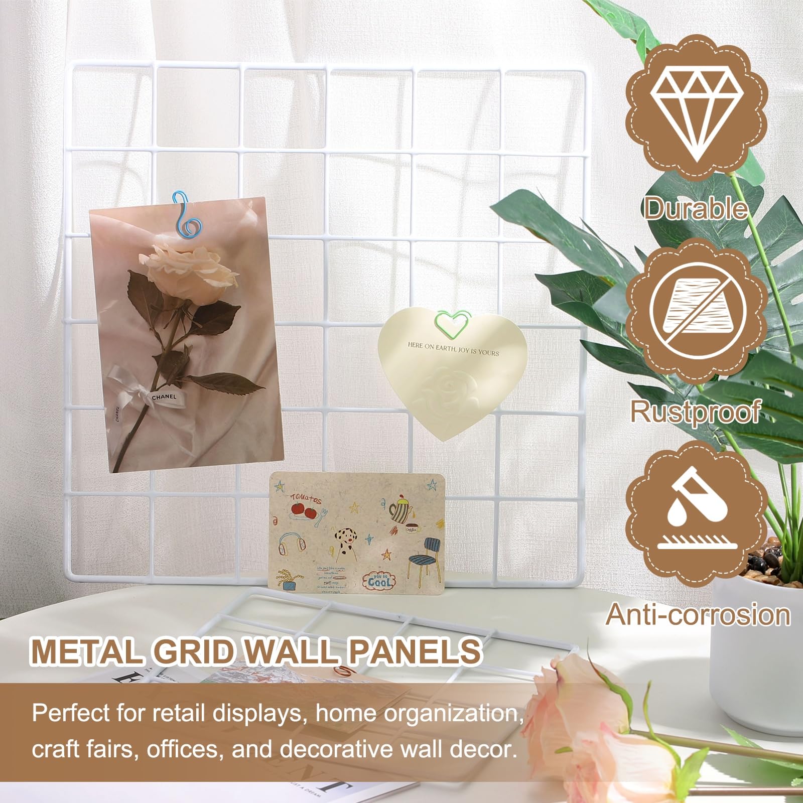 sourcing map Gitter-Wandpaneele, 60 x 40 cm, Drahtgitter-Panel, Foto-Displayhalter, Hängerahmen, Wandaufbewahrung, Organizer mit Kabelbindern, Nägeln für Zuhause, Büro, Bilder, Dekoration, Weiß