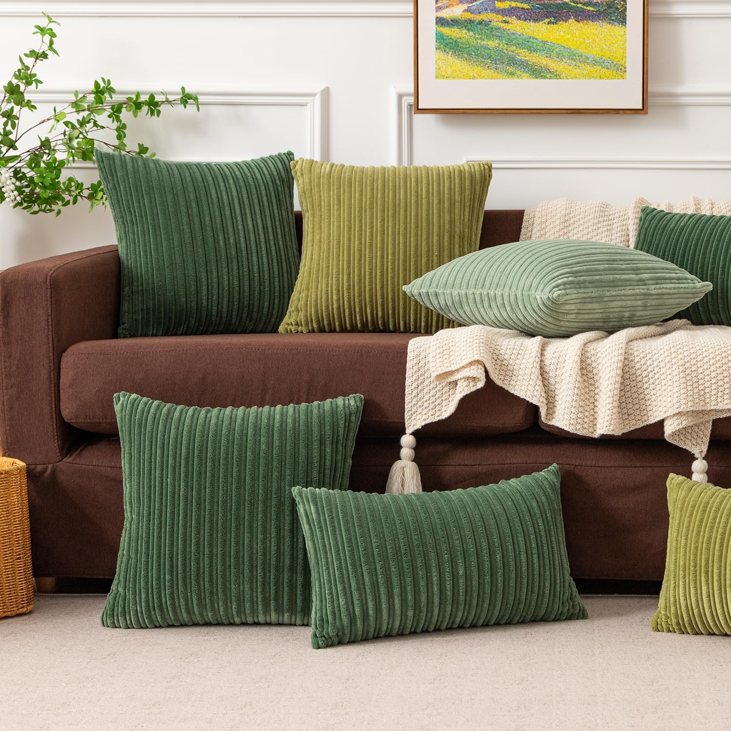 Kevin Textile Pack of 2 Spring Corduroy Soft Soild Decorative Square Throw Pillow Covers Set Cushion Cases Pillowcases for Sofa Bedroom Car 24 x 24 Inch 61 x 61 Cm Moss Green
