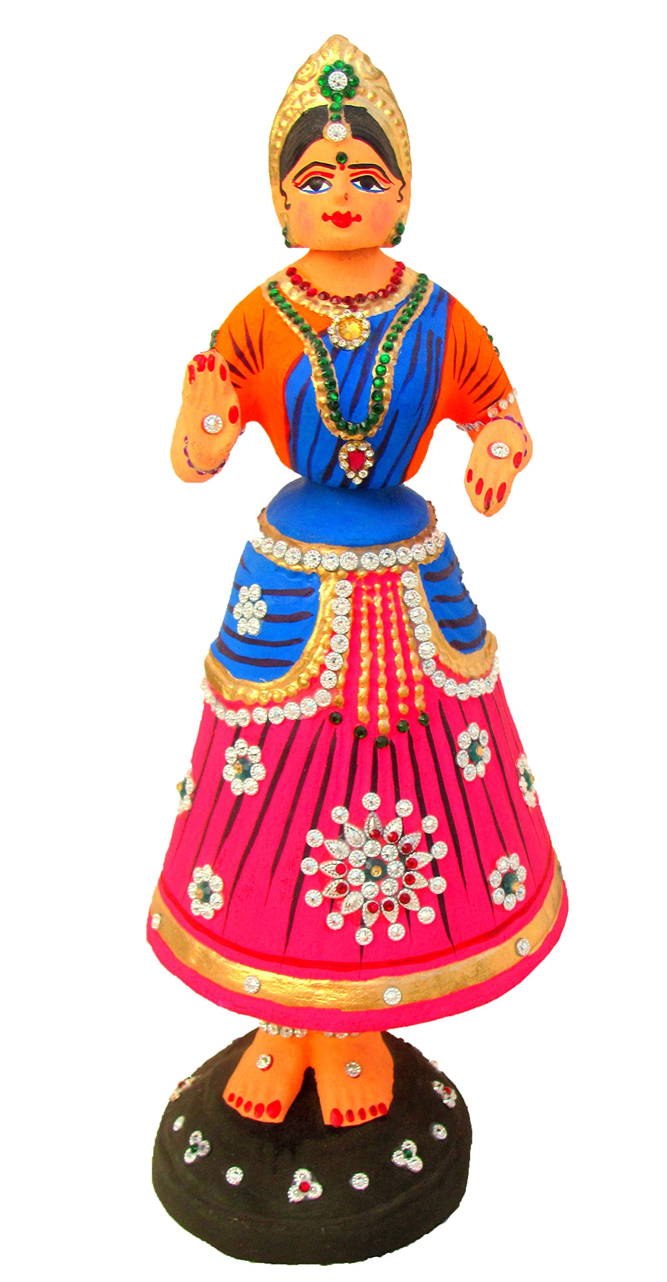1.1 ft Tanjore Lady Dancing Doll with Glittering Stones - Water Resistant