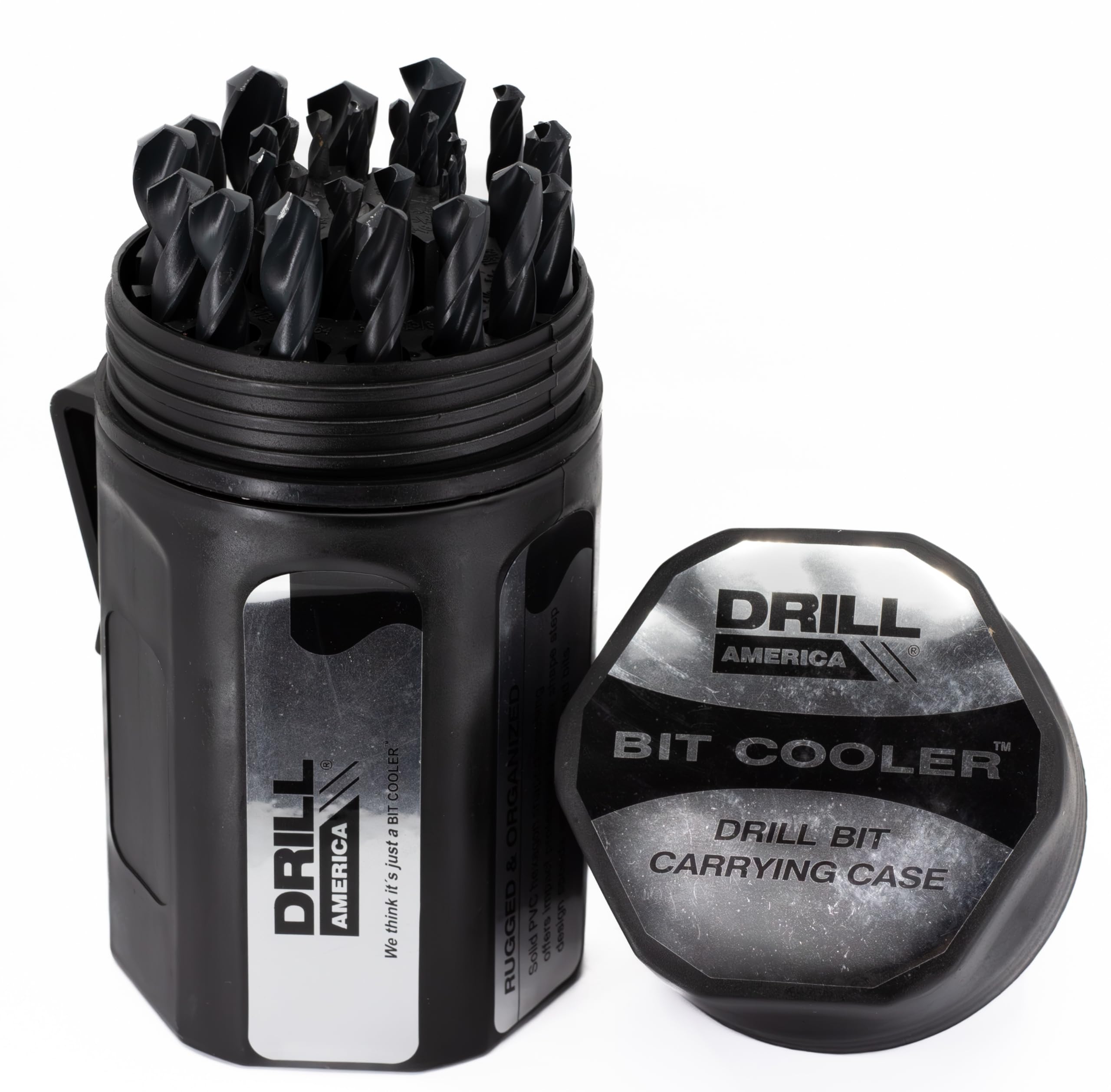 Drill América dwd29j-pc Qualtech 29 piezas Acero de alta velocidad brocas Jobber longitud en carcasa de plástico, negro óxido de acabado, redondo filo, tipo flauta espiral, 118 Degrees convencional Point, 1/16 "a 1/2 tamaño