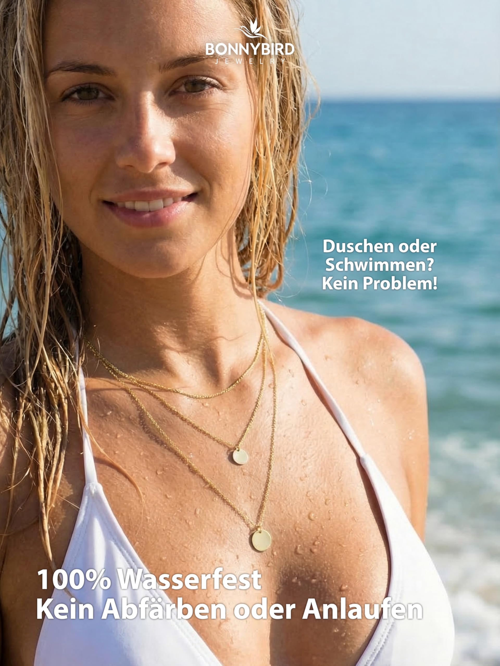 BONNYBIRD® Wasserfestes Edelstahl Ketten Set Damen in Silber, Gold & Roségold - Langlebige Halskette Damen, 100% Wasserfest & Hautverträglich BonnySydney