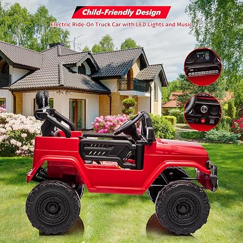 Miniatura 5 de Camión con licencia de 12 V, 7 AH, con control remoto, funciona con pilas, con suspensión de resorte, neumáticos EVA, USB, música, luces LED,