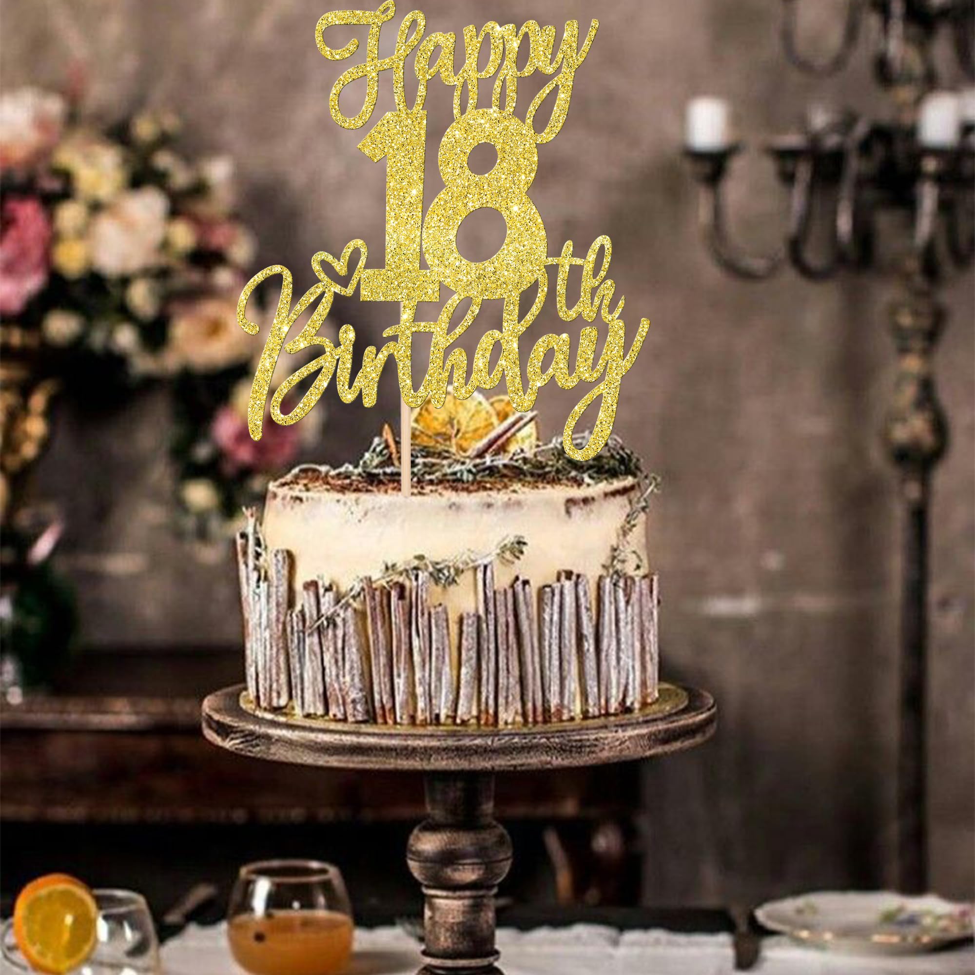 Happy 18th Birthday Cake Topper - Gold Glitter Number 18 Pick Decoration For Anniversary Party - View #9