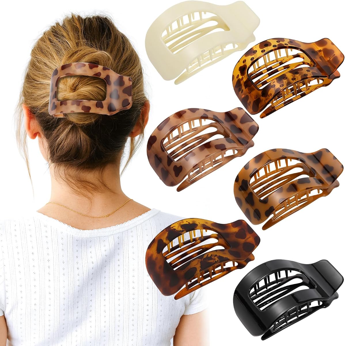 6 PCS Flat Hair Clips for Women, 4.1 Inch Large French Flat Claw Clips | Strong Hold Non Slip Leopard Print Jaw Clips for Thick Thin & Curly Hair, Elegant Hair Accessories for Girls gifts, Tortoise