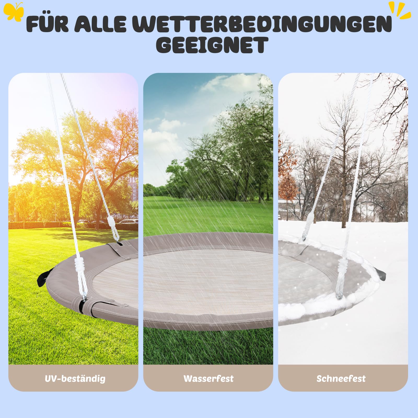 Trekassy Altalena a nido per esterni, 100 cm, per fino a 300 kg, Oxford 900D, impermeabile, per bambini, giardino, 2 cinghie, 3 m, regolabile per interni ed esterni (sabbia)