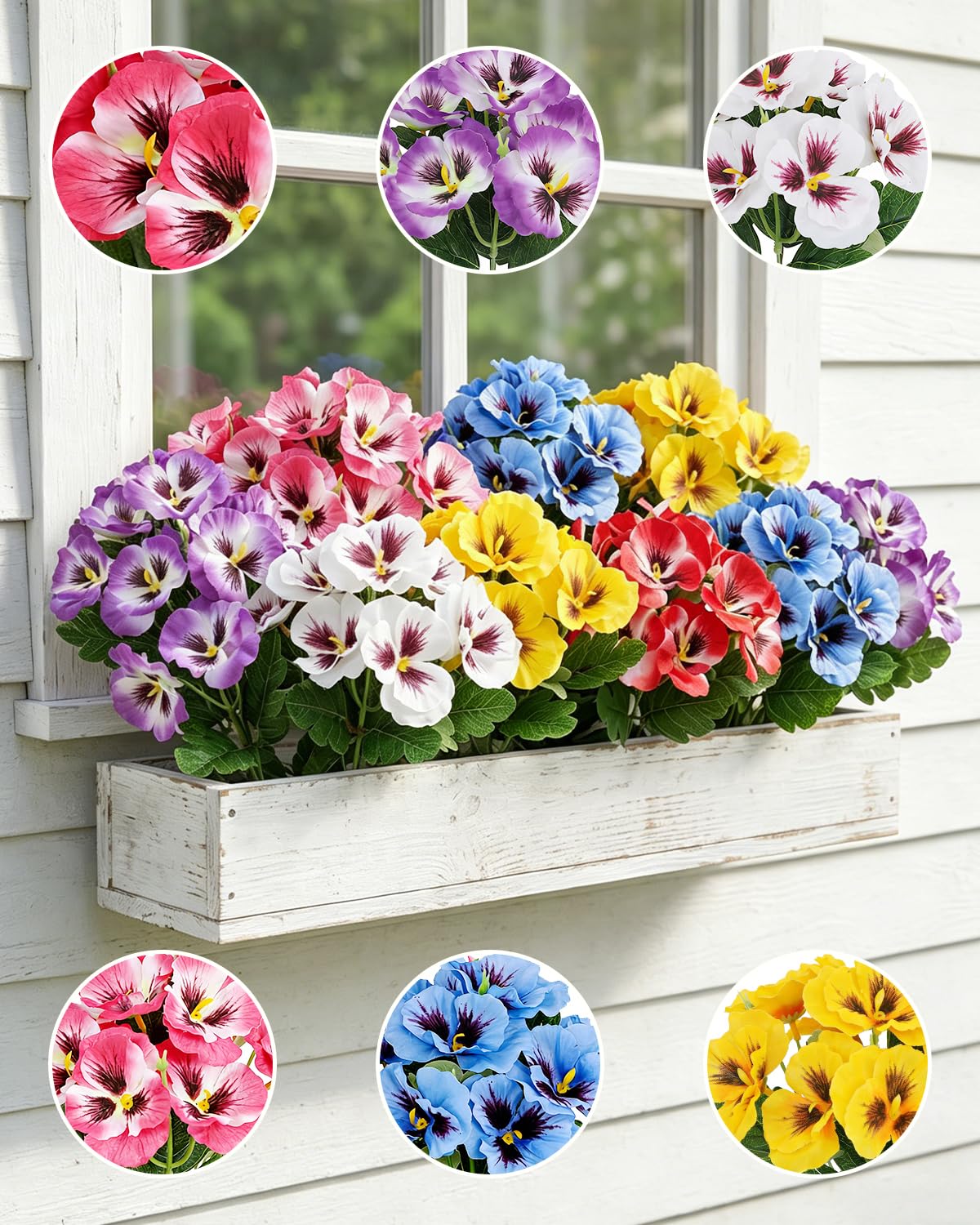 Evolpor 6 Colors 12 Bundles Artificial Flowers Outdoor, 6 Colours Uv Resistant Faux Pansy Flowers Plants, Plastic Fake Silk Flowers Shrubs Plants For Garden Hanging Basket Planter Patio Porch Indoor Outdoor Home Decor