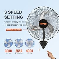 Vista 3 de VEVOR 18 inch Wall Mount Fan Oscillating, 3-speed High Velocity Max. 4000 CFM Industrial Wall Fan for Indoor, Commercial, Residential, Warehouse