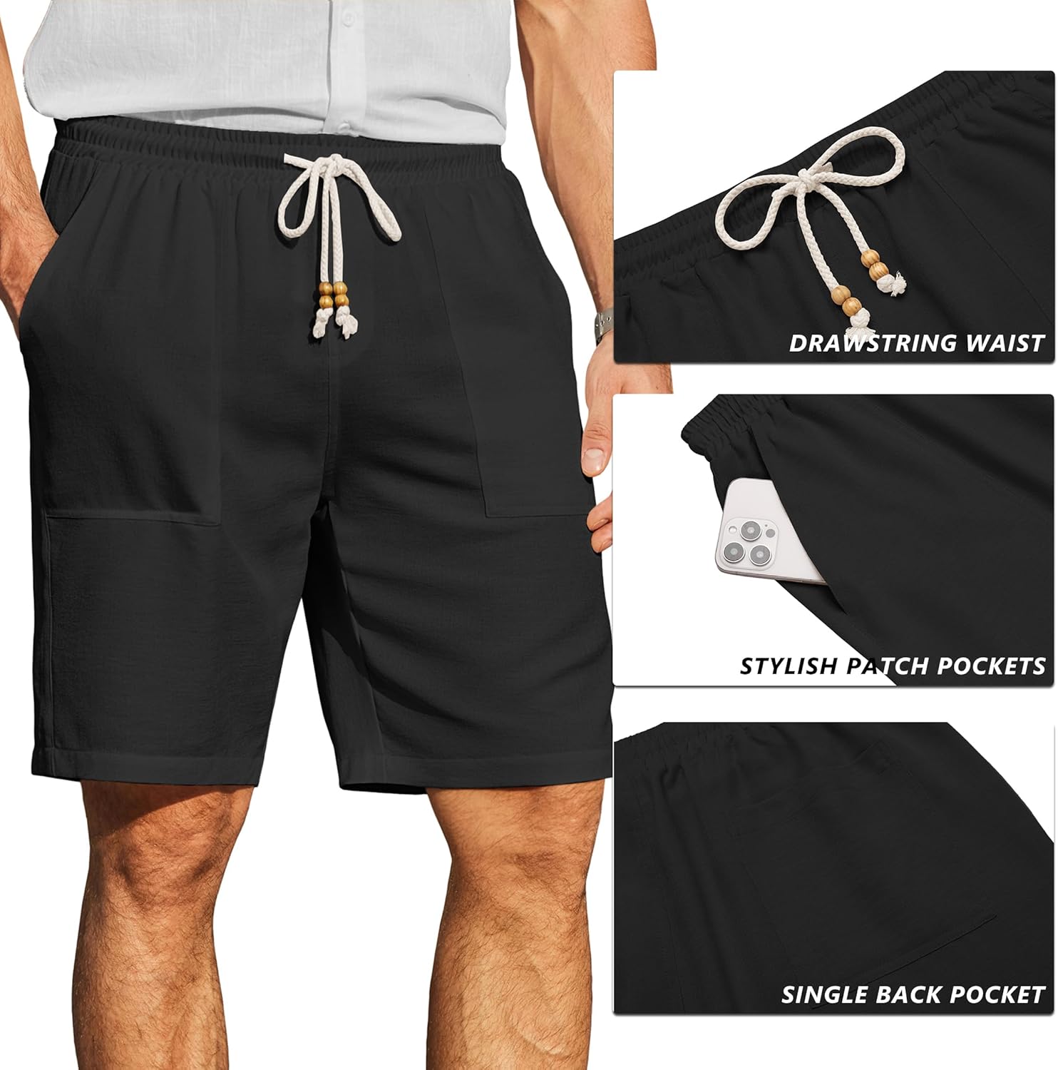 COOFANDY Men's Ultra-Light 9" Summer Shorts Casual Drawstring Linen Shorts with Pockets - Image 4