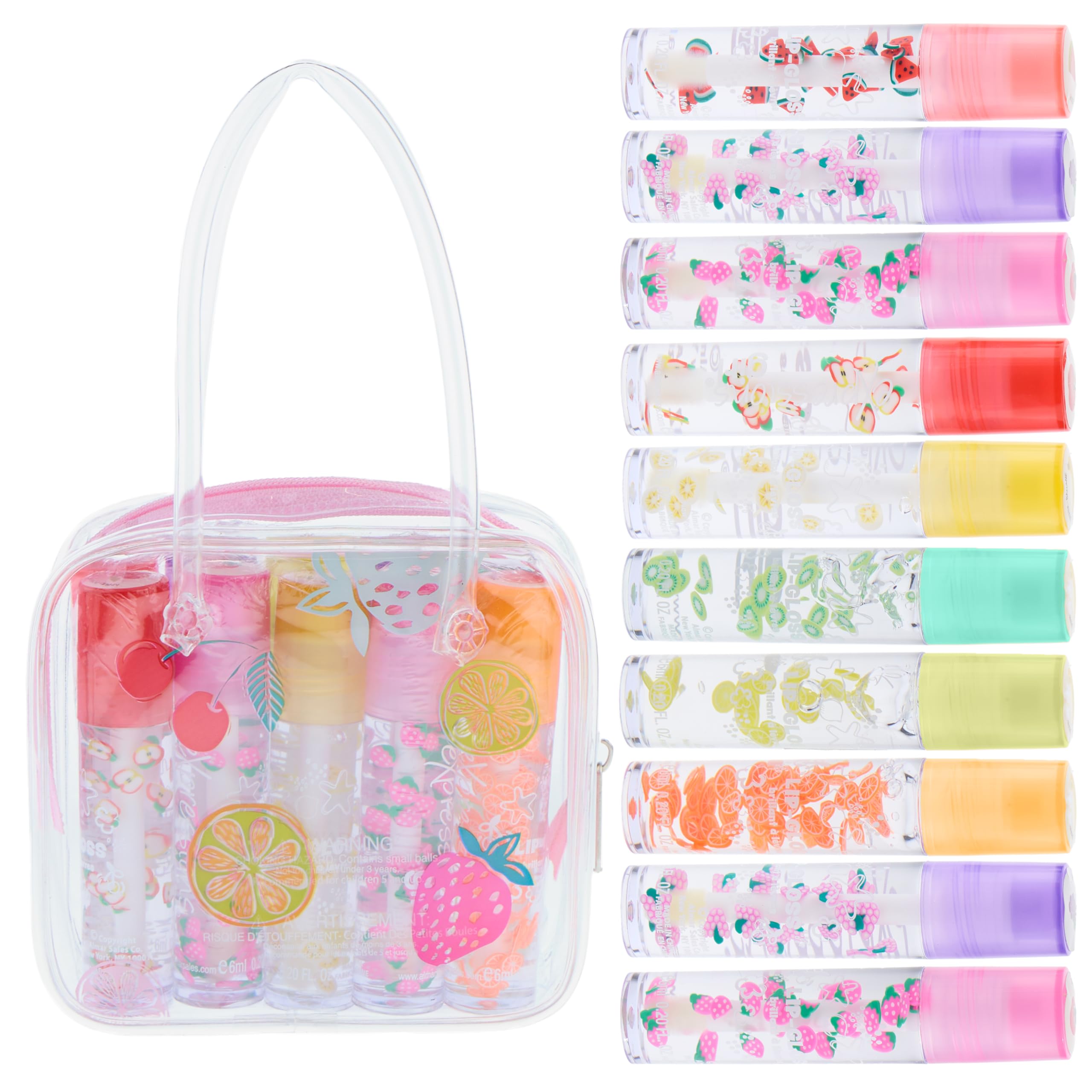 10pc Roll On Lip Gloss Set with Carrying Case, 10-Pack Glossy- Fun