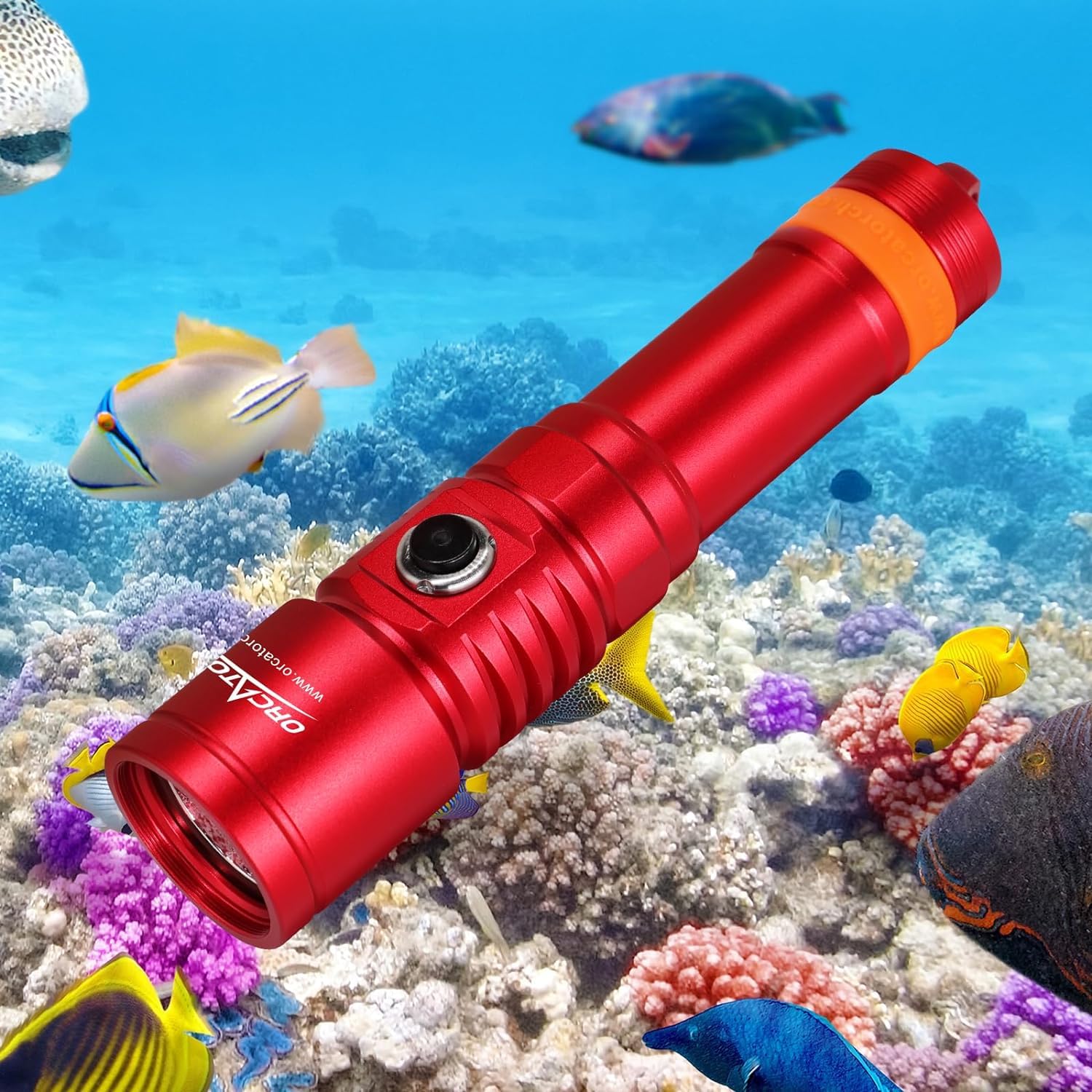 ORCATORCH D710 Scuba Diving Torch, 3000 Lumens Super Bright Underwater Flashlight with 6 Degrees Narrow Beam, IP68 Waterproof Night Dive lamp 150 Meters Submersible Light (Red)
