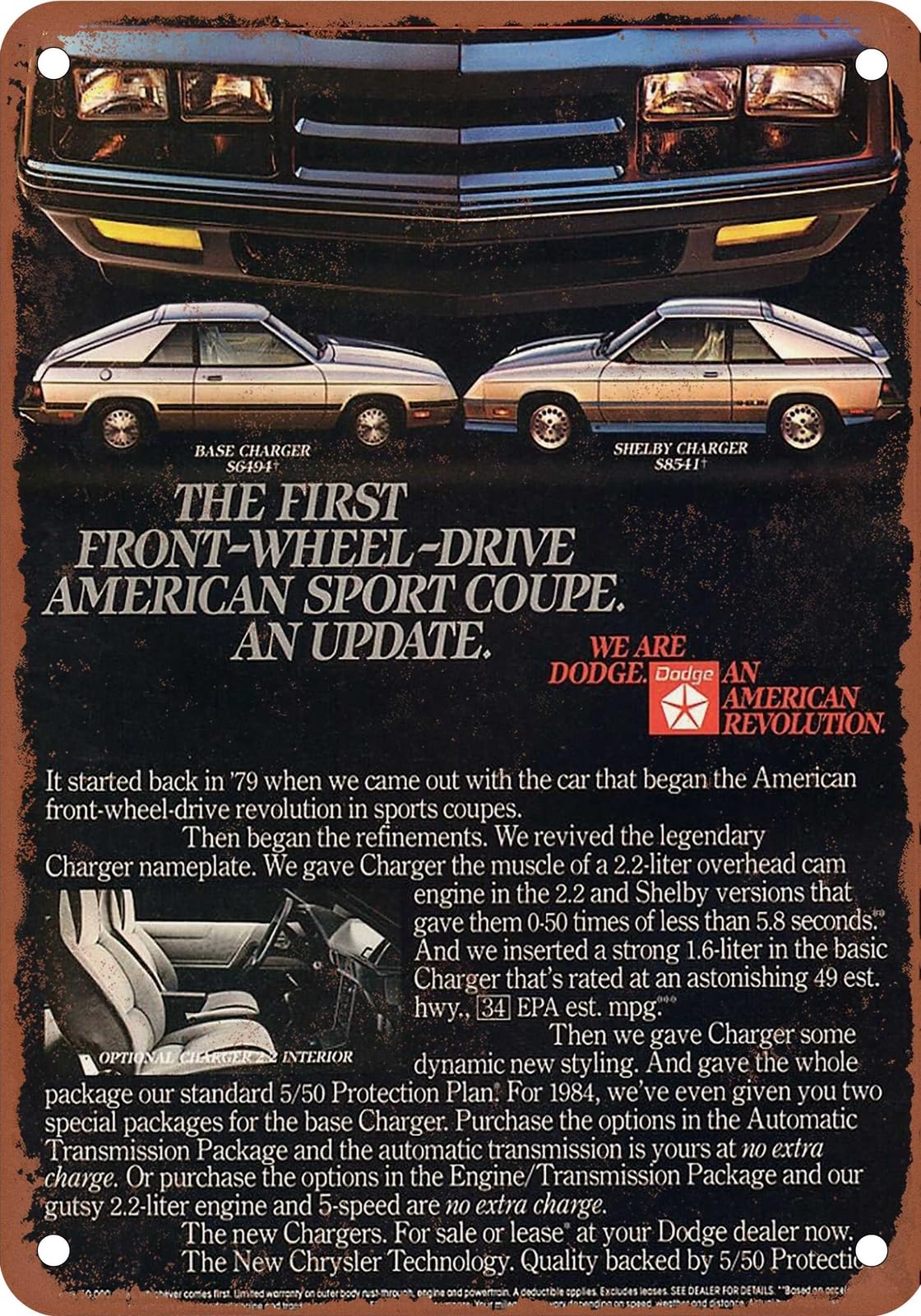 METAL SIGN - 1984 Dodge Vintage Ad 01 - Old Retro Rusty Look home decor