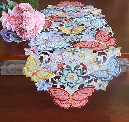 Miniatura 4 de Camino de mesa de Pascua, camino de mesa de mariposa bordado de primavera, 13 x 34 pulgadas, apliques florales bordados, lino para mesa del hogar,