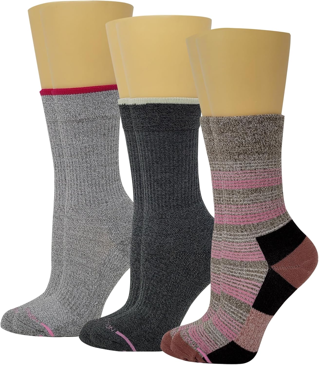 Dr. Motion Compression Crew Socks For Women Outdoor Hiking Walking With Enhanced Cushion And Breathable Arch Support 3 Pairs