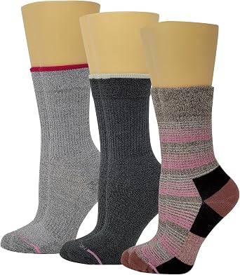 Dr. Motion Compression Crew Socks For Women Outdoor Hiking Walking With Enhanced Cushion And Breathable Arch Support 3 Pairs