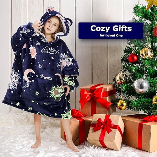 Miniatura 5 de THREE POODLE Manta con capucha para niños, manta Sherpa de gran tamaño con capucha para niños, extremadamente acogedora, cálida, suave y mullida,