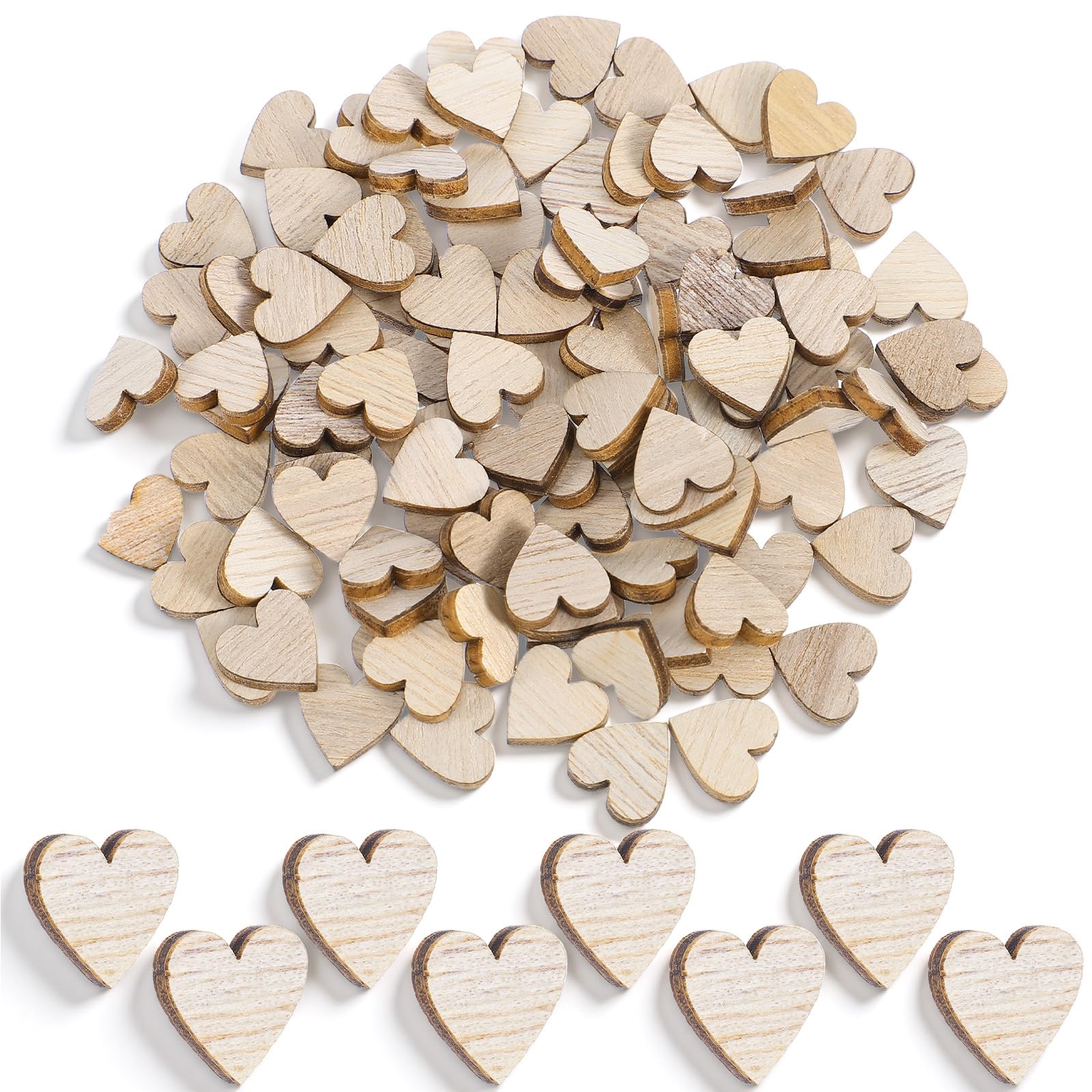 100Pcs Unfinished Small Wooden Hearts for Crafts, 0.47 Inch Small Heart Cutout Slices, Charming Wooden Craft Shapes for DIY Signs Tags, Valentines Wedding Birthday Party Decorations