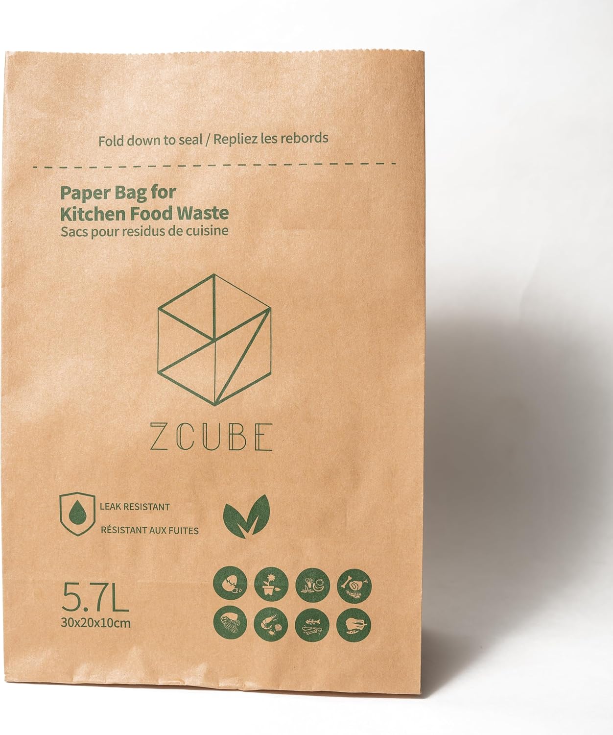 Zcube Kitchen Food Waste Paper Bag-Sets of 6-Leak Resistant Liner- Size Small(same as bag to earth bag)-60 Bags