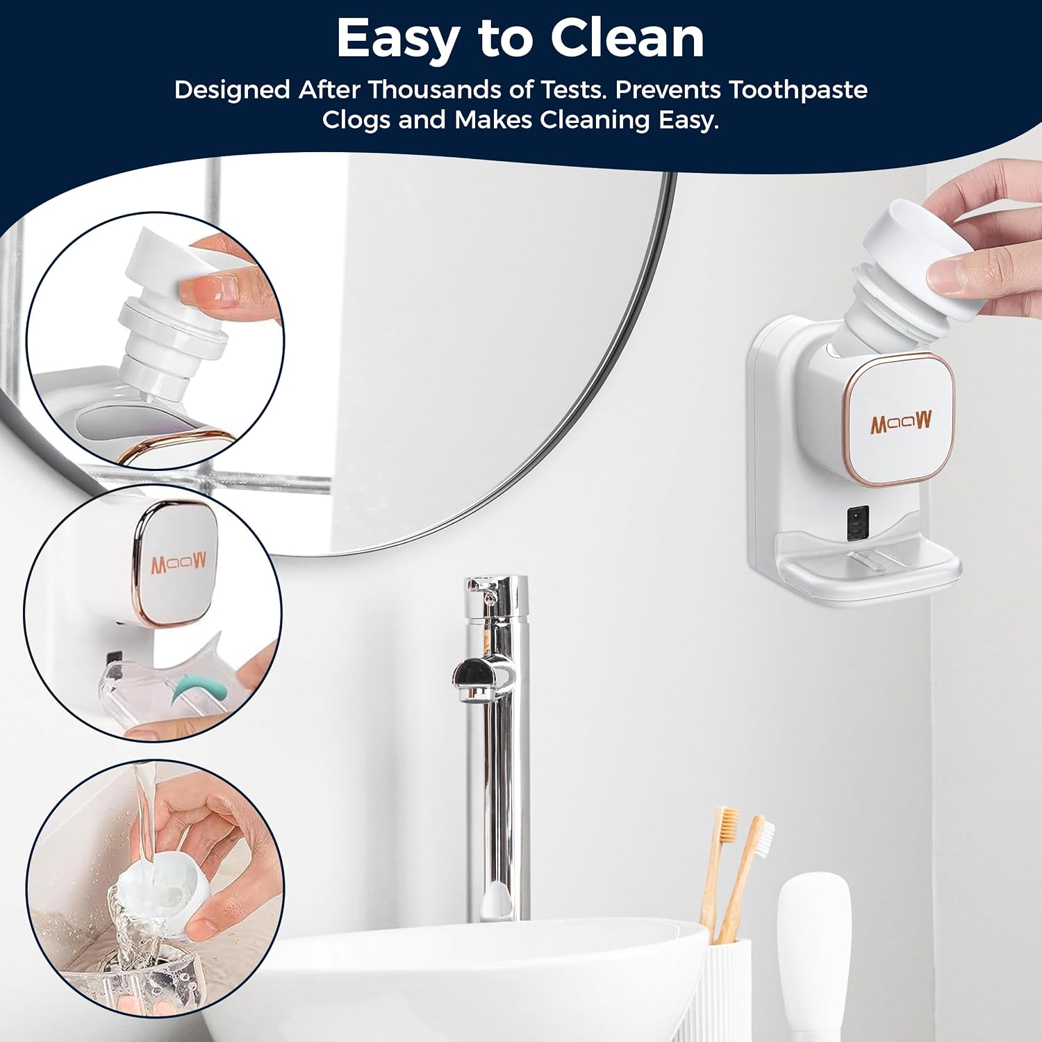 MAAW Infrared Toothpaste Pump Dispenser, USB Rechargeable – White/Gold
