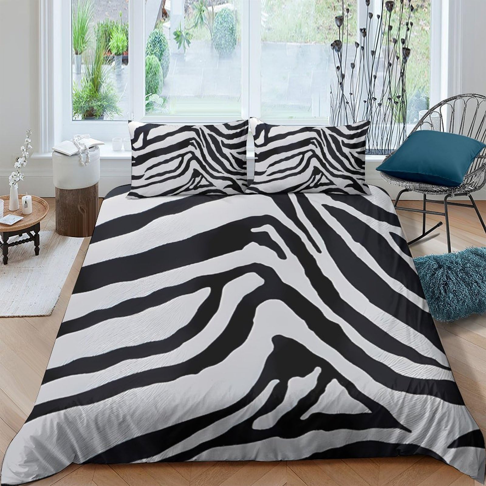 Ctjqhvkz Style-5 3D Printed Zebra Stripe Fitted Sheet Microfiber Soft Black White Animal Pattern Bed Cover For Bedroom Guest Room Single（135X200cm）