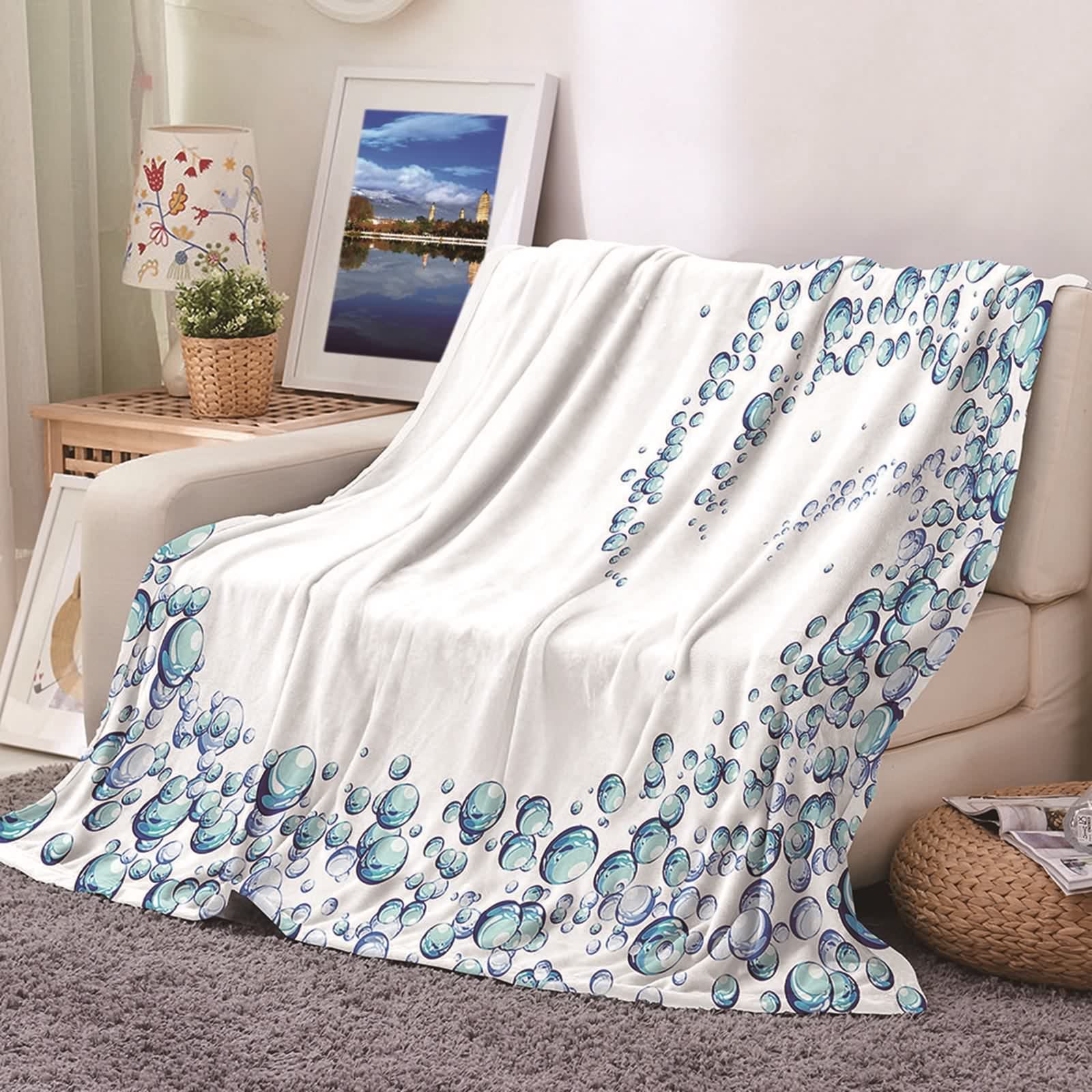Couverture polaire en flannel KnSam plaid bleu blanc 100x150