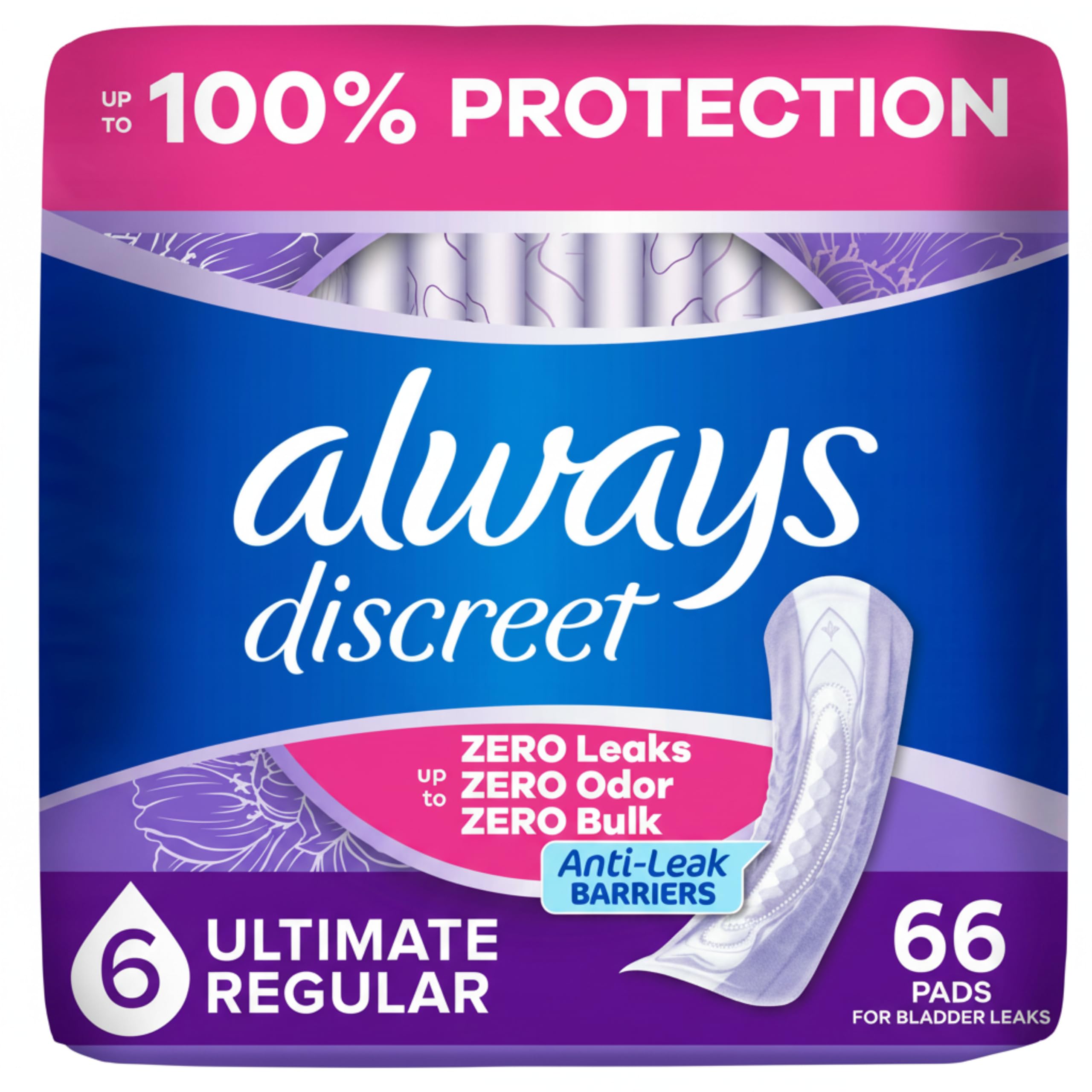 Always Discreet, Cuscinetti per incontinenza e post-partum da donna, assorbenza extra pesante durante la notte, lunghezza regolare, 33 pezzi x 2 confezioni (66 pezzi totali)