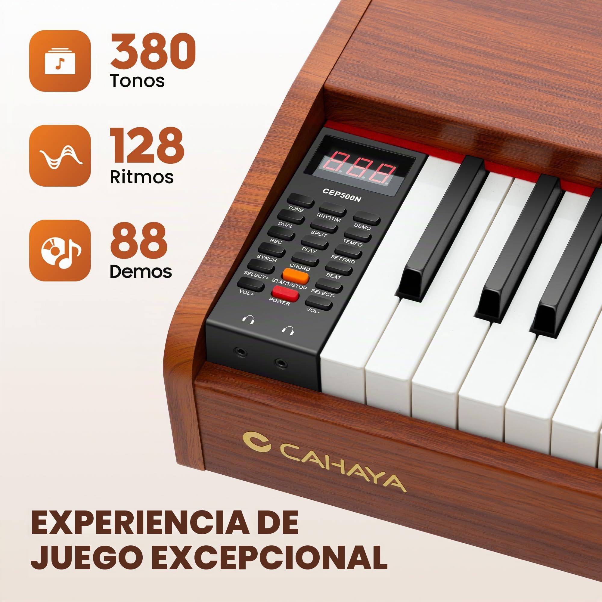 CAHAYA Piano Digital de 88 Teclas – Piano Eléctrico de Tamaño Completo con Teclas Contrapesadas y Cuerpo de Madera 380 Sonidos Triple Pedal Compatible con USB-MIDI Ideal para Principiantes