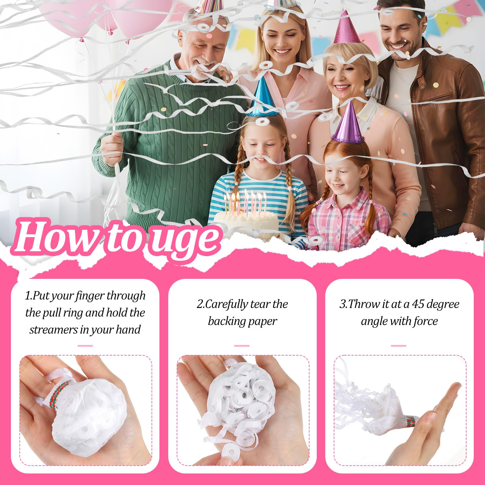 64 Stück Luftschlangen, Konfetti-Popper, romantisch, keine Unordnung, Luftschlangen, Knallbonbons für Weihnachten, Hochzeit, Geburtstag, Party, Feiern, Abschlussfeier, Partygeschenke (weiß)