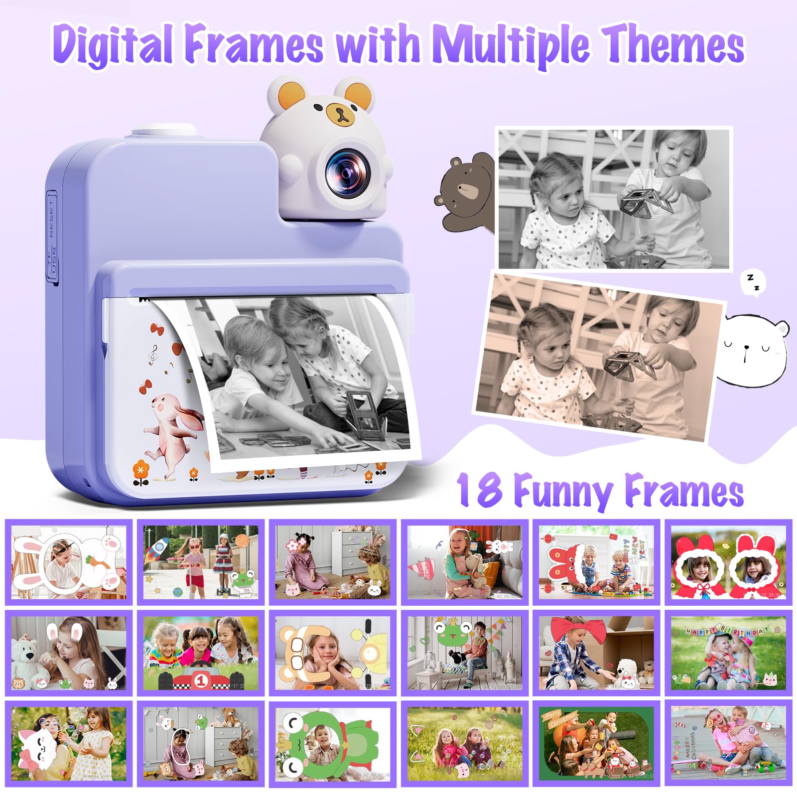 Gofunly Macchina Fotografica Bambini Istantanea, 3,0 Pollici Fotocamera Istantanea Bambini con 32GB Scheda & 3 Carta Stampa, 14MP/1080P HD Videocamera Fotocamera Digitali per Bambino da 3-12 Anni