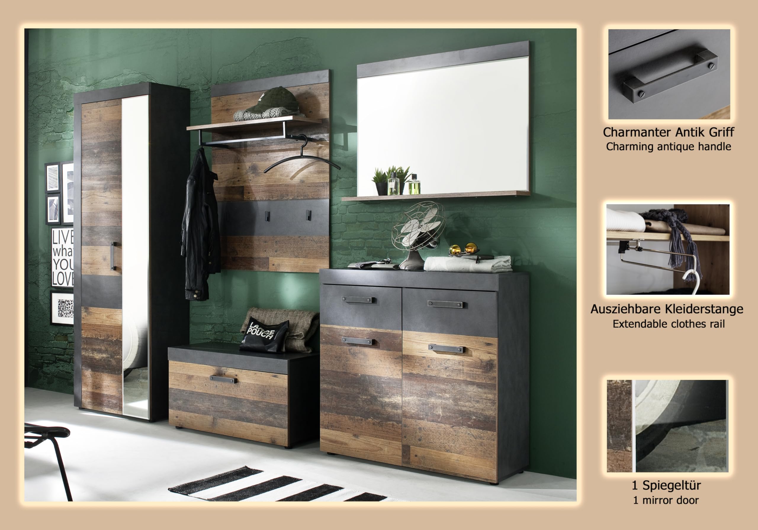 trendteam smart living IndyGD:Ko.GraphitGrauMatera, Fr.Old Wood, ABS.Graphit Grau Matera-NB,GD-Kombination Arredamenti, Bianco, Taglia unica