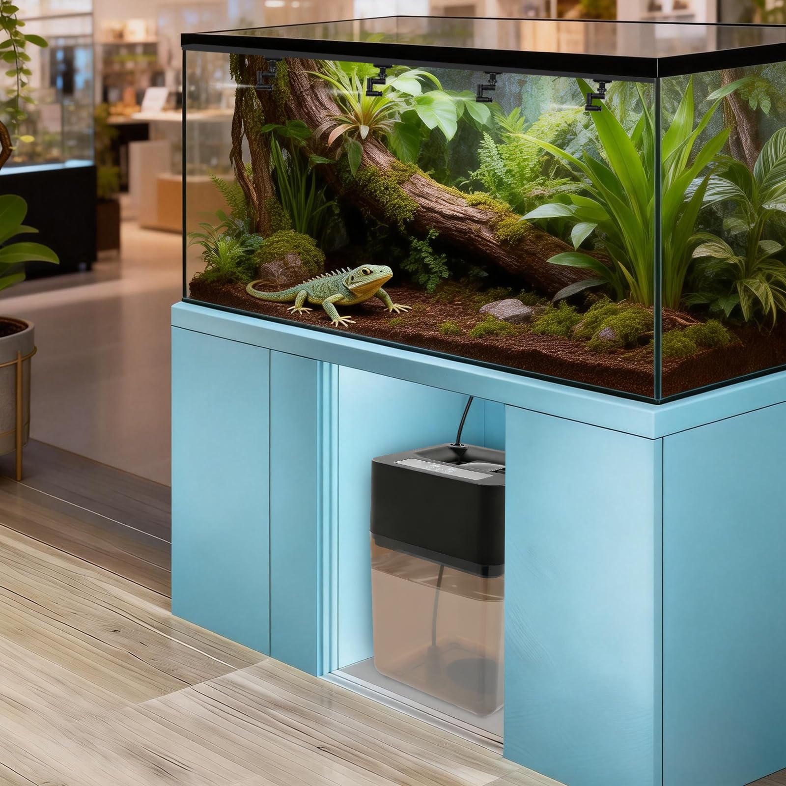 Reptilien Beregnungssystem | Automatische Beregnungsanlage für Terrarien | 12L Wassertank | 5-60 Sekunden Wassersprühzeit | 3 Wassersprühmodi | 4 x 360° Sprühdüsen