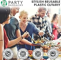 Vista 114 de Party Bargains Disposable Plastic Black Gold Cutlery Set, Infinity Modern Design Utensils, 40 Pack: 16 Forks, 8 Knives, 16 Spoons