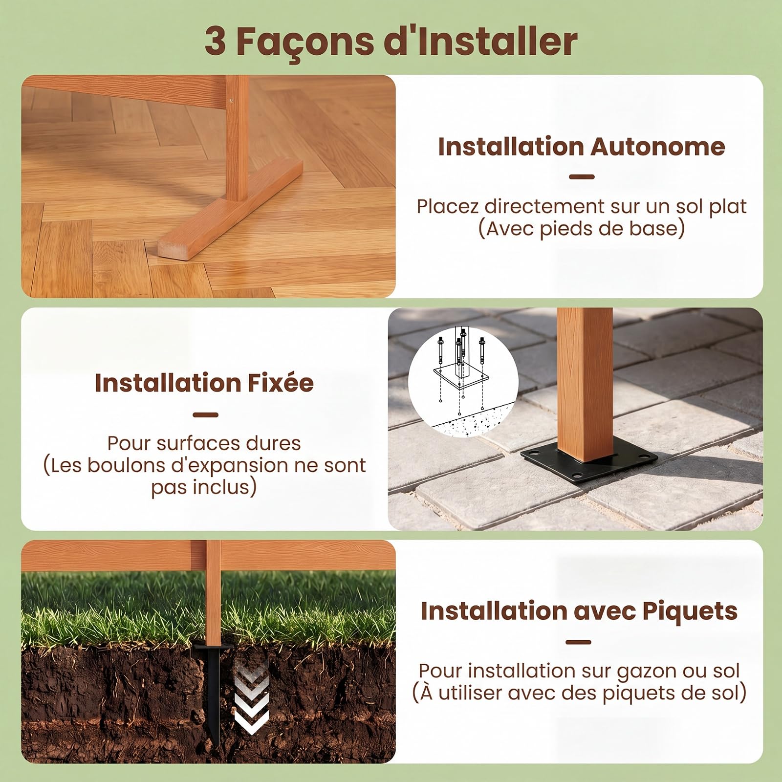COSTWAY Panneau Cloture Jardin Brise Vue Exterieur à Lattes | Écran de Confidentialité Décoratif en Bois-Plastique 3 Modes d'Installation, Paravent Pour Terrasse Piscine, 93x64x155cm