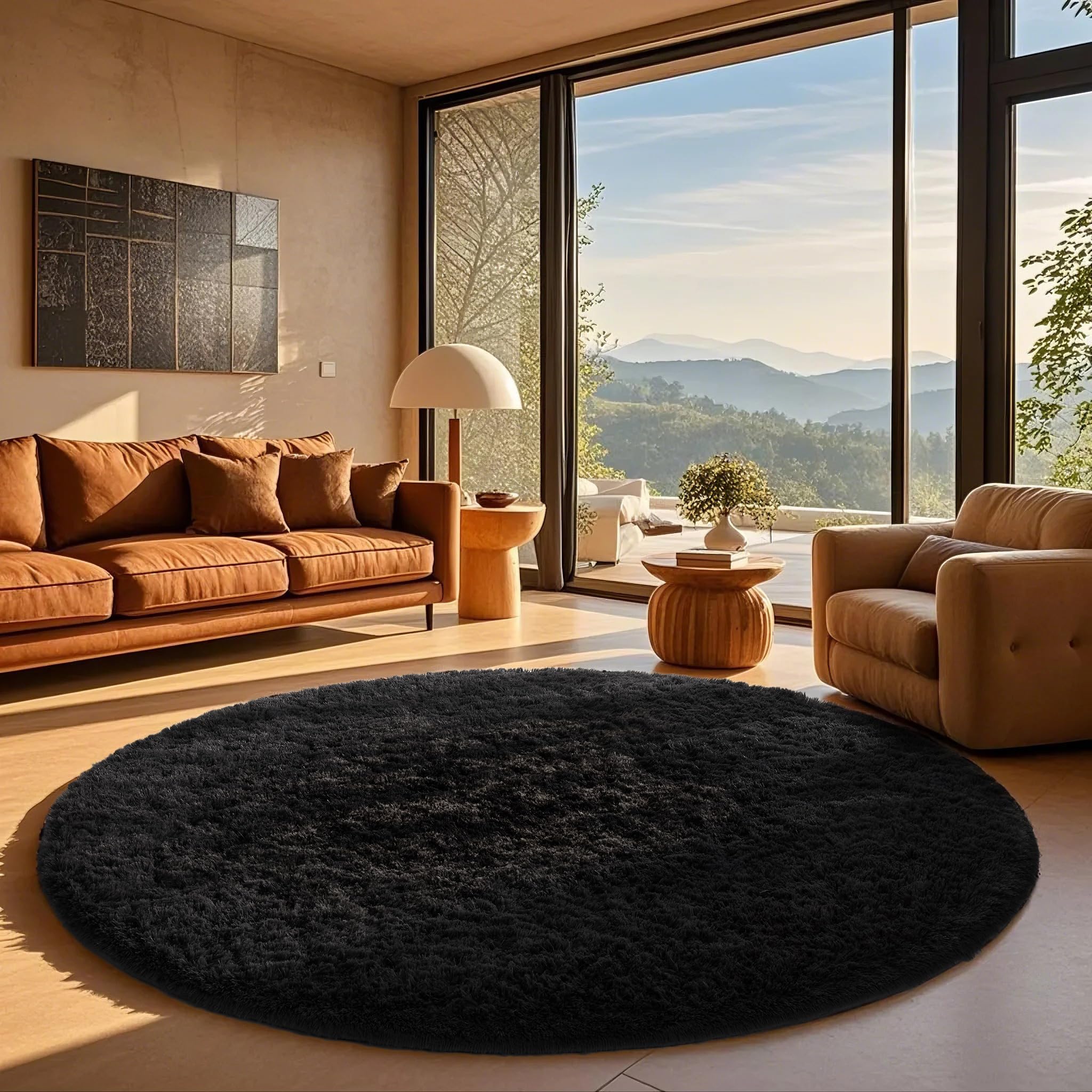 ラグ・カーペット Kyne Stamp Circle Rug by ROOM Black Amazon.com: Ophanie Round Rug 7Ft Black Circle Area Rug, Room